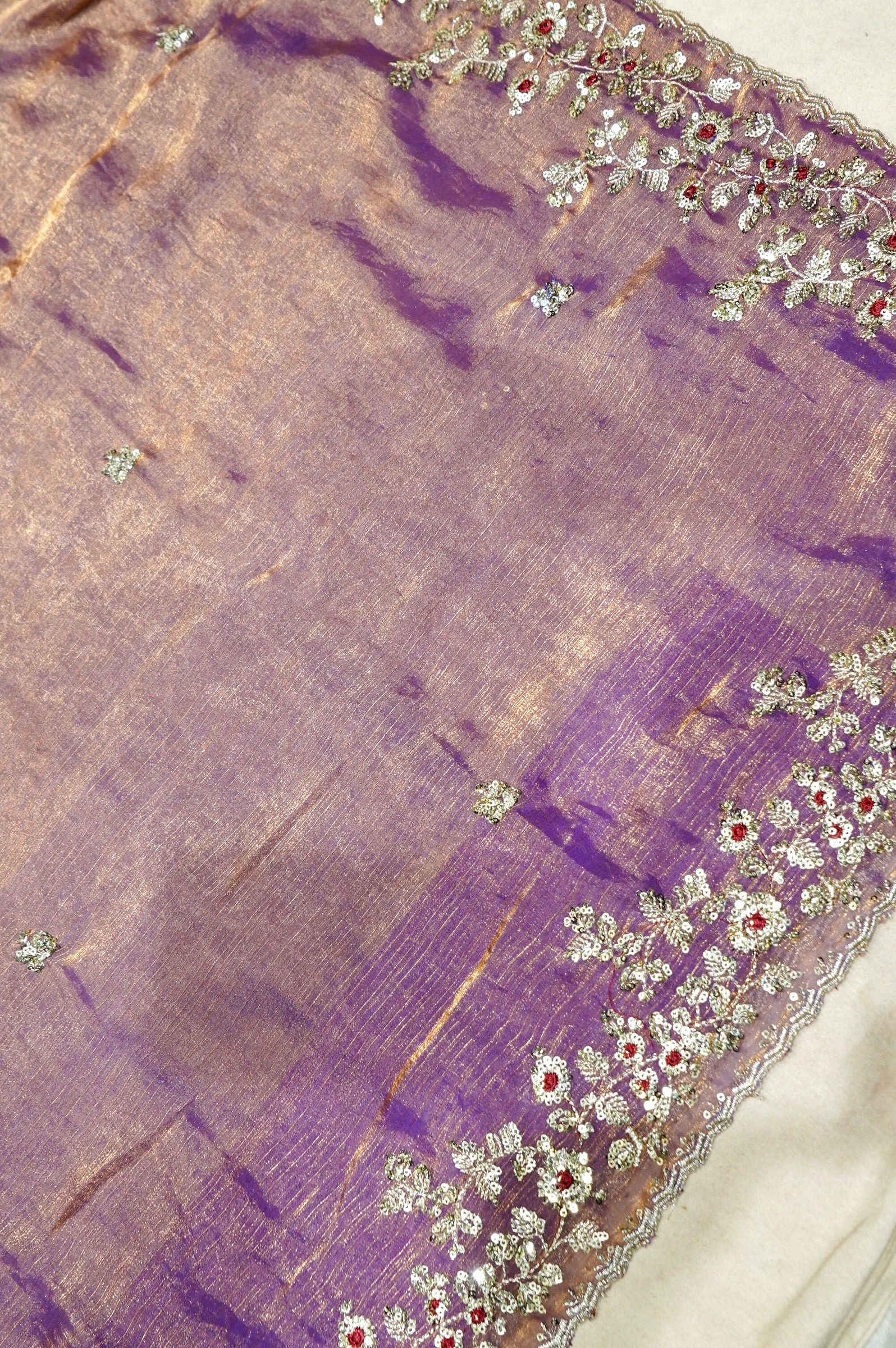 Lavender Purple Designer Chiffon Silk Saree with Sequin Embroidery