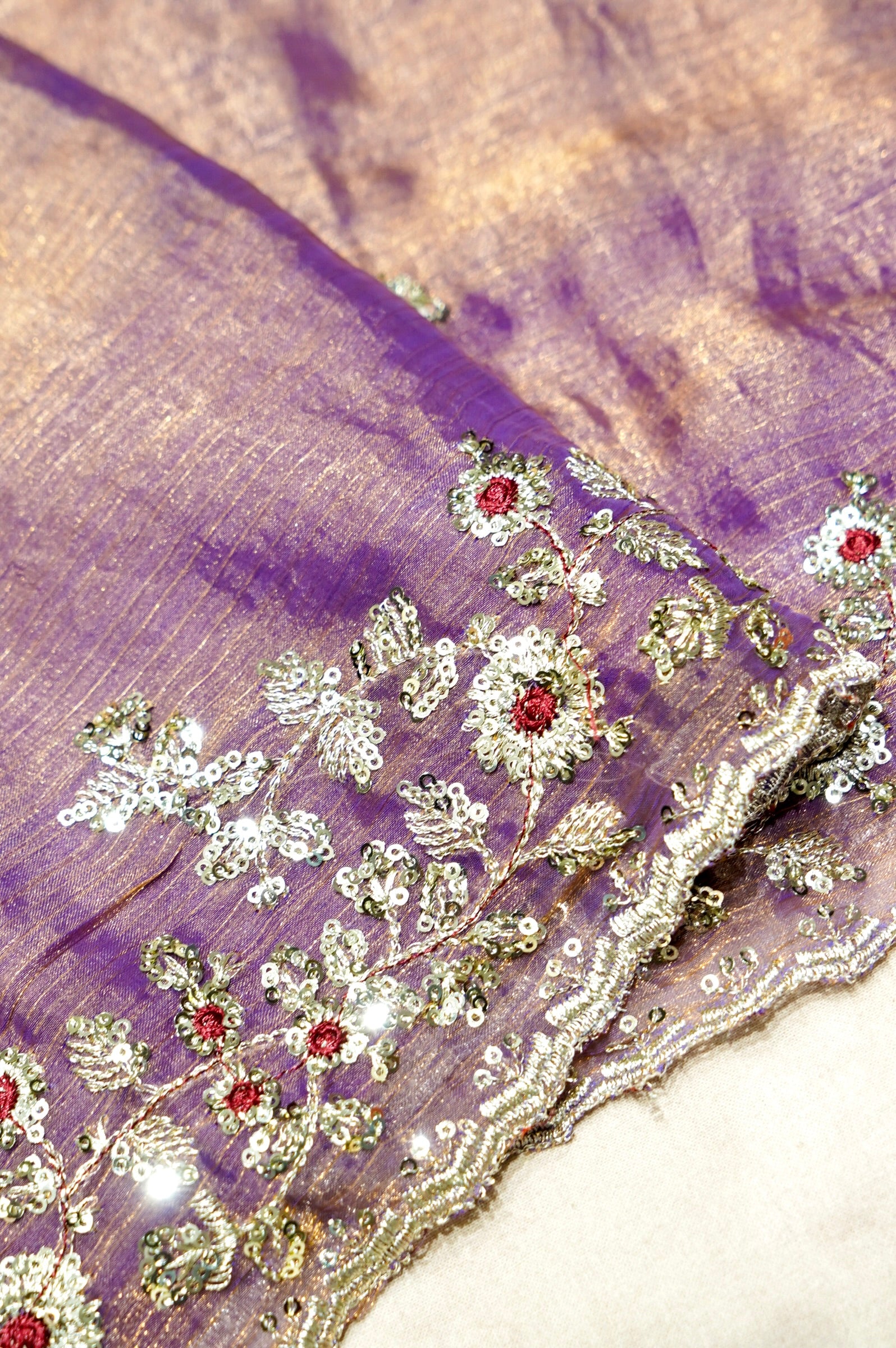 Lavender Purple Designer Chiffon Silk Saree with Sequin Embroidery
