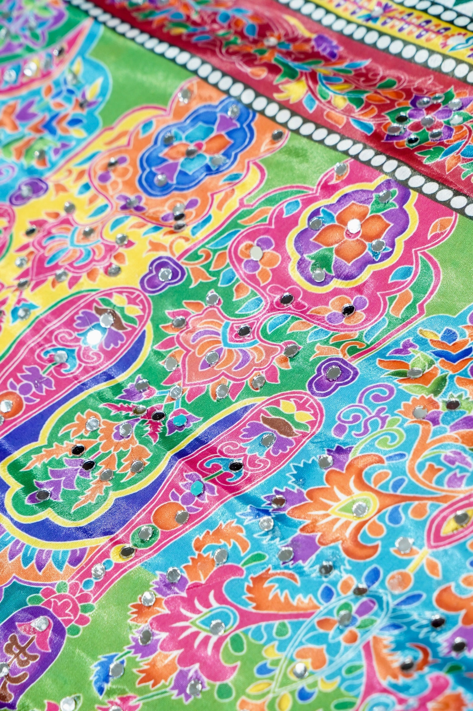 Multicolor Paisley Print Roman Silk Saree with Emerald Border