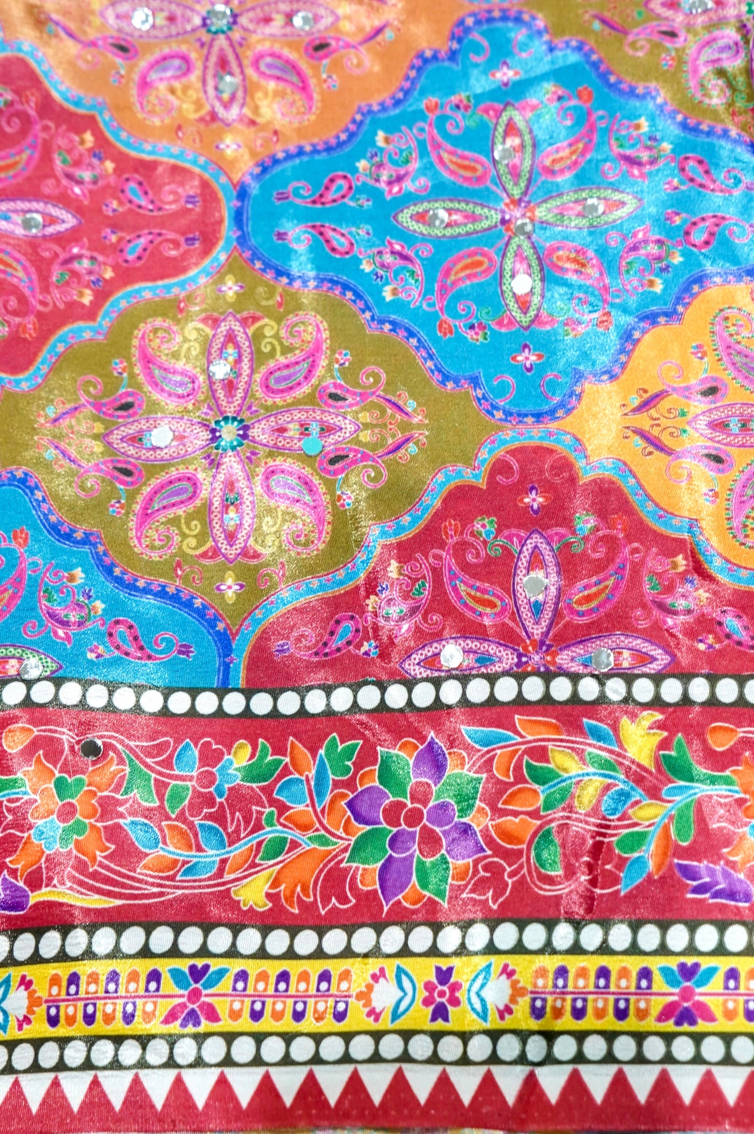 Multicolor Paisley Print Roman Silk Saree with Emerald Border