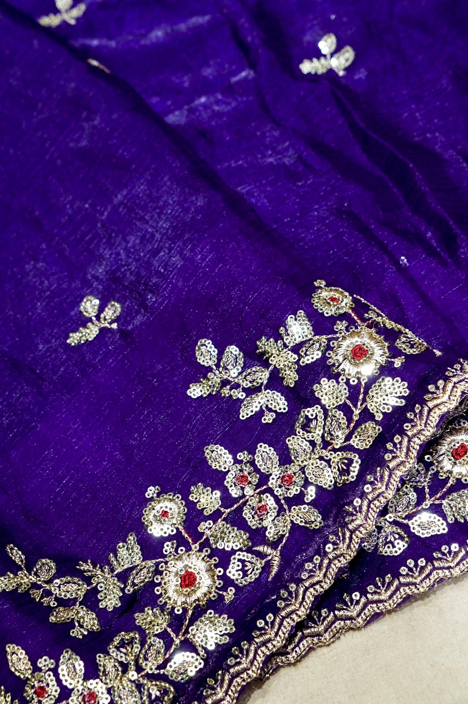 Imperial Violet Designer Chiffon Silk Saree with Sequin Embroidery
