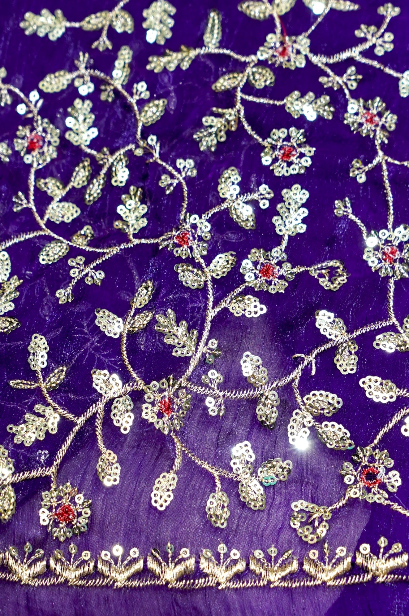 Imperial Violet Designer Chiffon Silk Saree with Sequin Embroidery