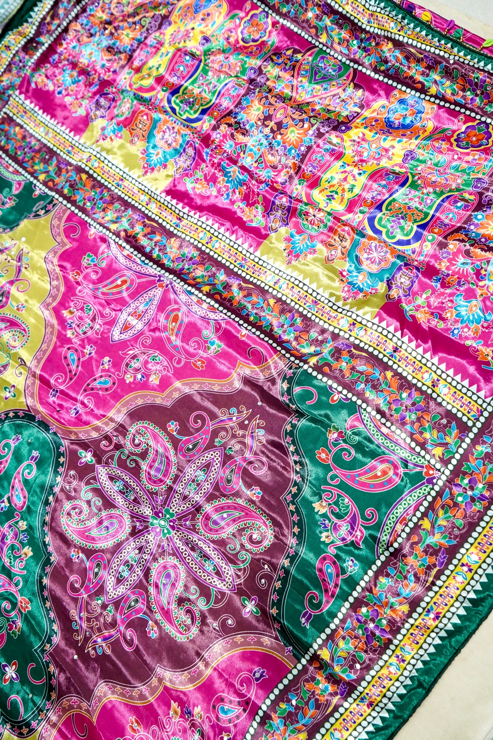 Berry Blossom Paisley Print Roman Silk Saree with Floral Border
