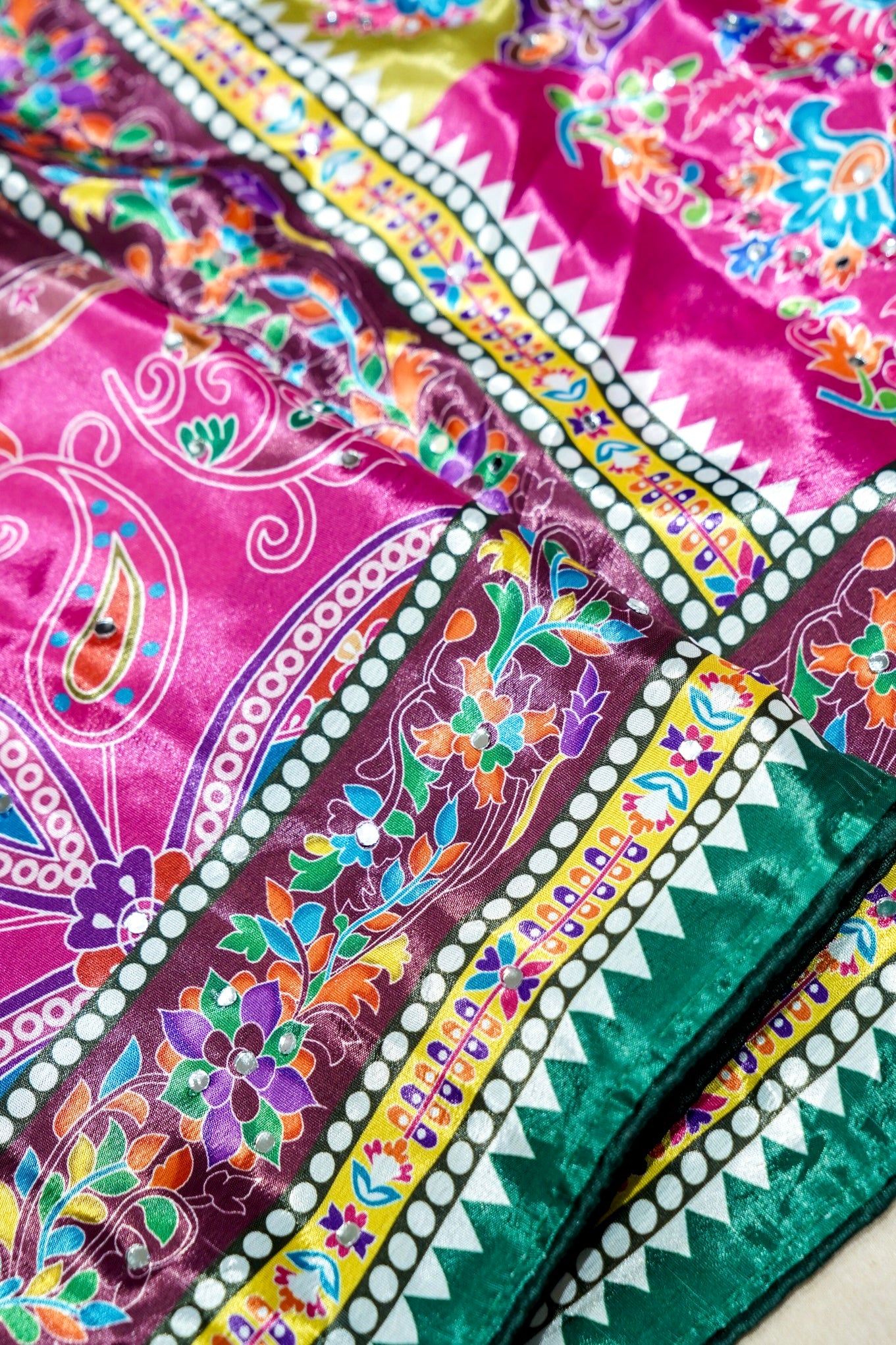 Berry Blossom Paisley Print Roman Silk Saree with Floral Border