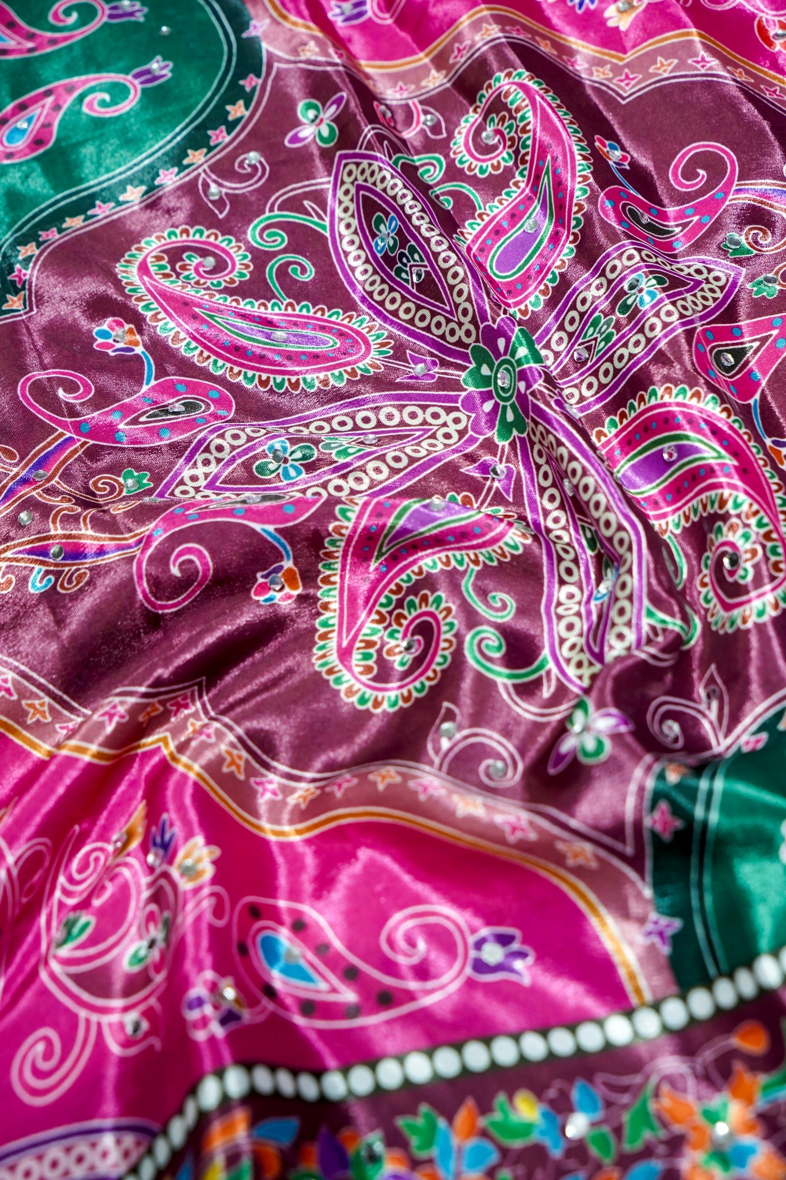 Berry Blossom Paisley Print Roman Silk Saree with Floral Border
