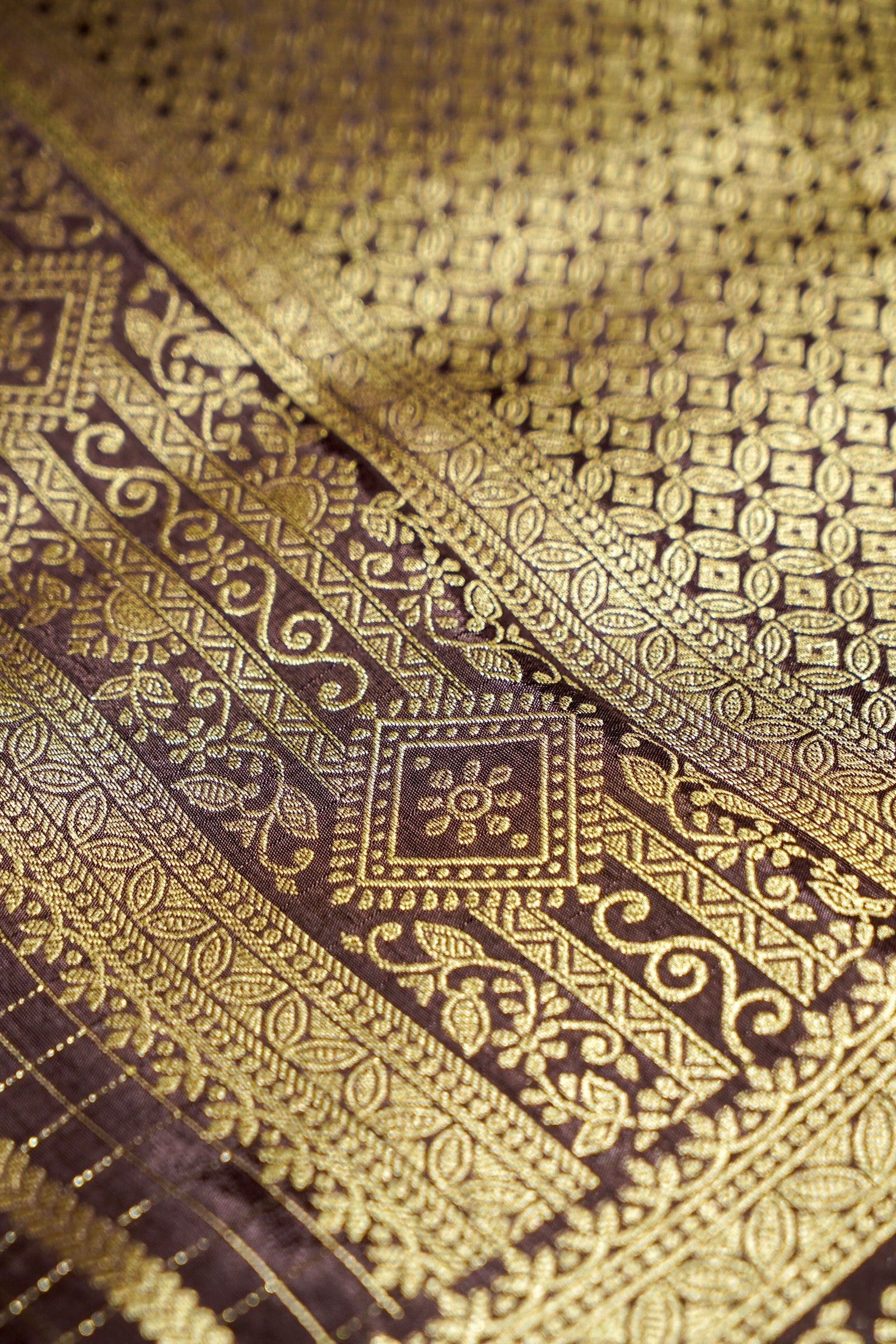 Parrot Green Dola Silk Saree with Dark Brown and Gold Zari Border