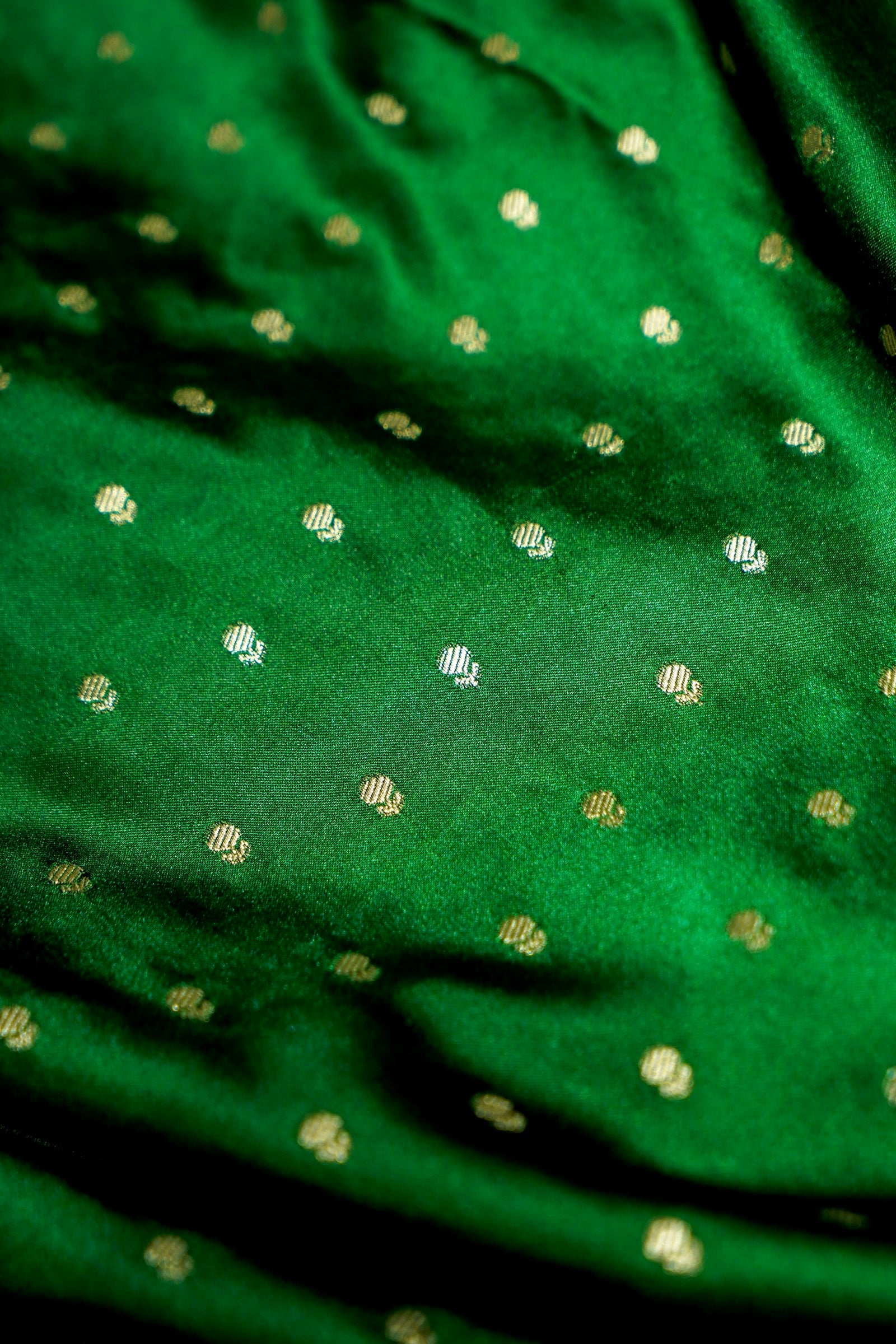 Emerald Green Dola Silk Saree with Gold Zari Border