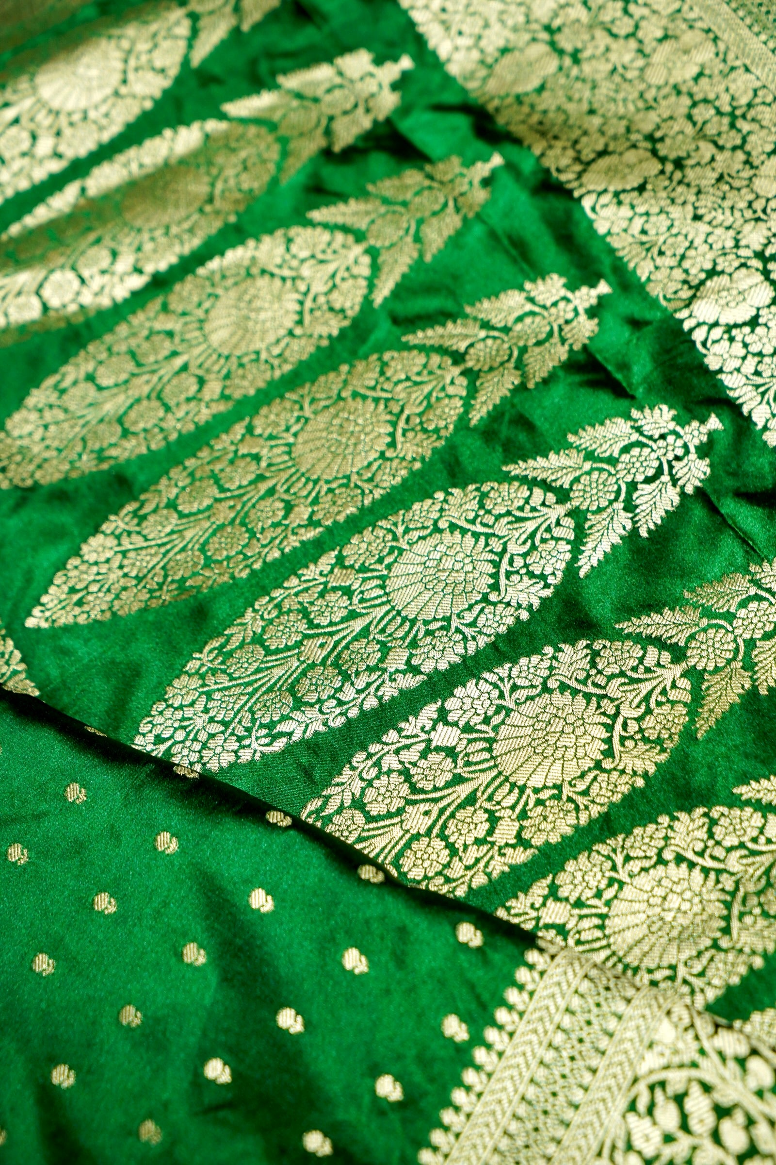 Emerald Green Dola Silk Saree with Gold Zari Border
