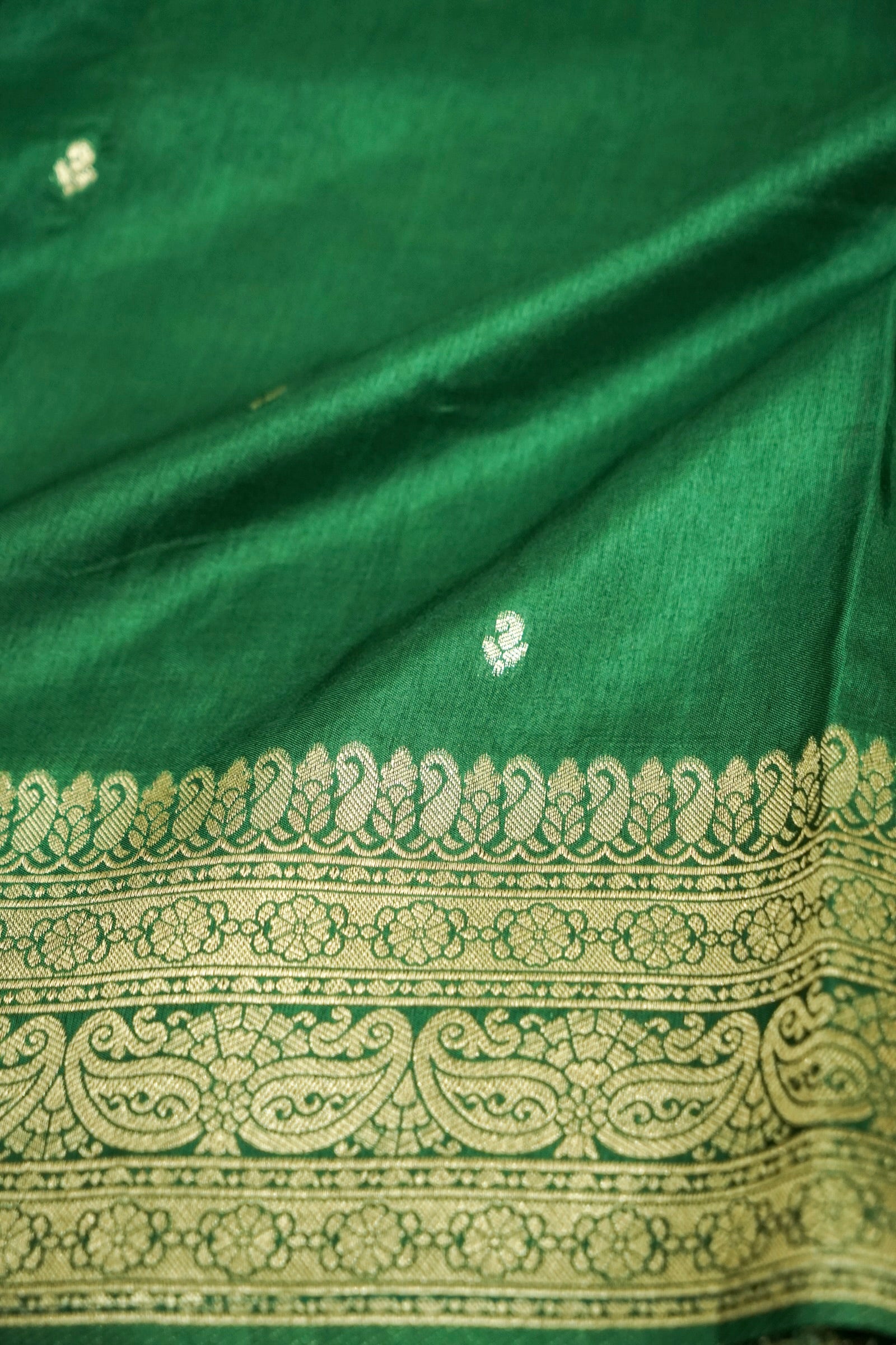Emerald Green Dupion Silk Saree with Gold Zari Border