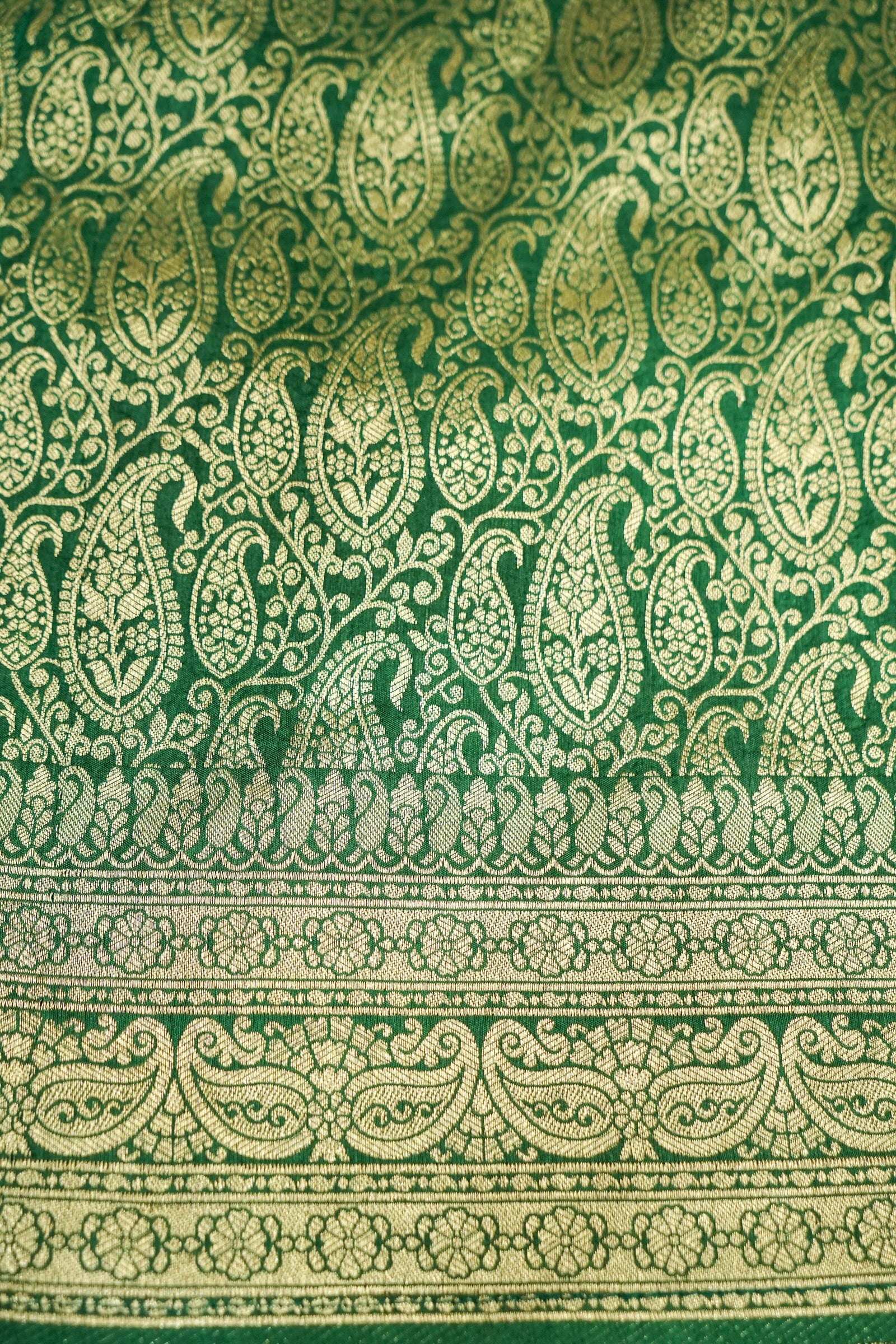 Emerald Green Dupion Silk Saree with Gold Zari Border