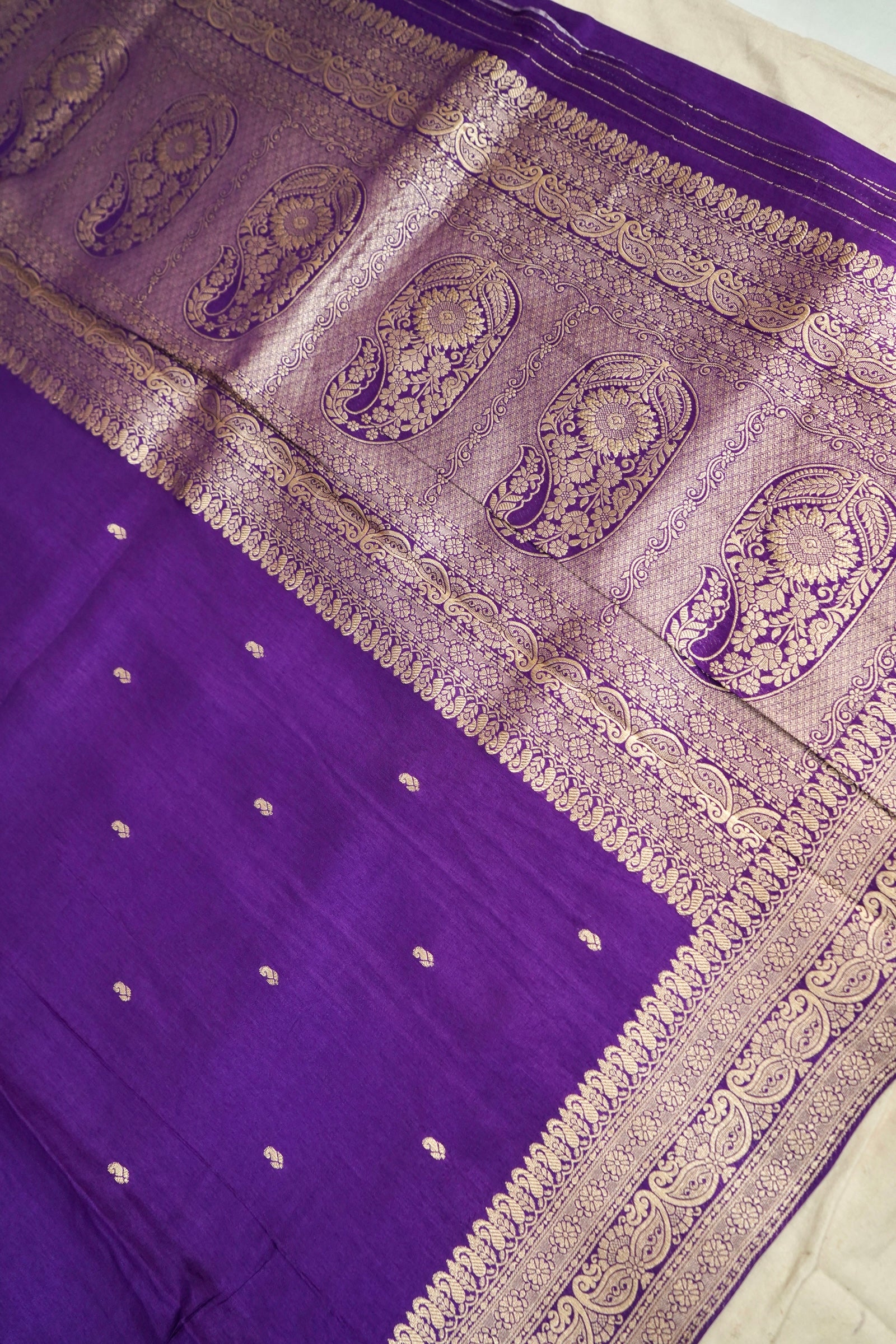 Royal Violet Purple Dupion Silk Saree with Gold Zari Border