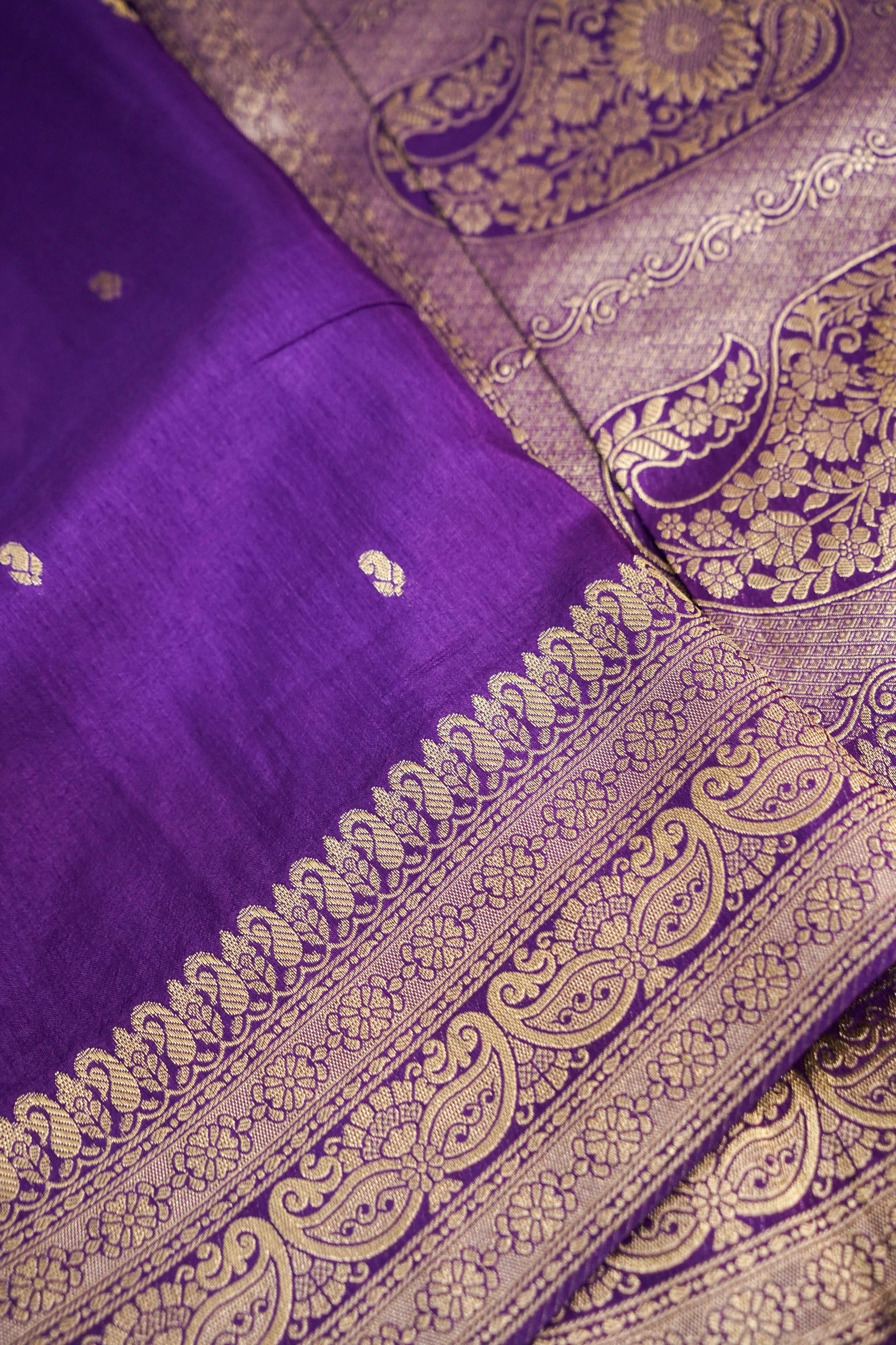 Royal Violet Purple Dupion Silk Saree with Gold Zari Border