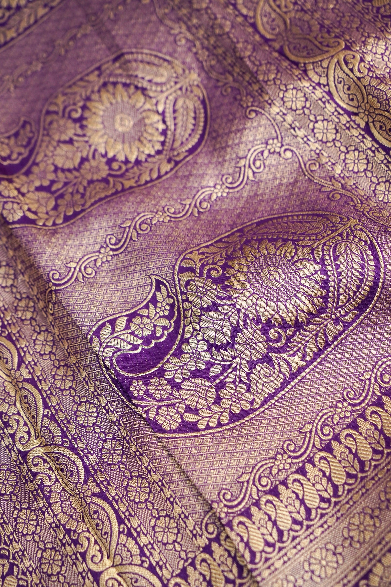 Royal Violet Purple Dupion Silk Saree with Gold Zari Border
