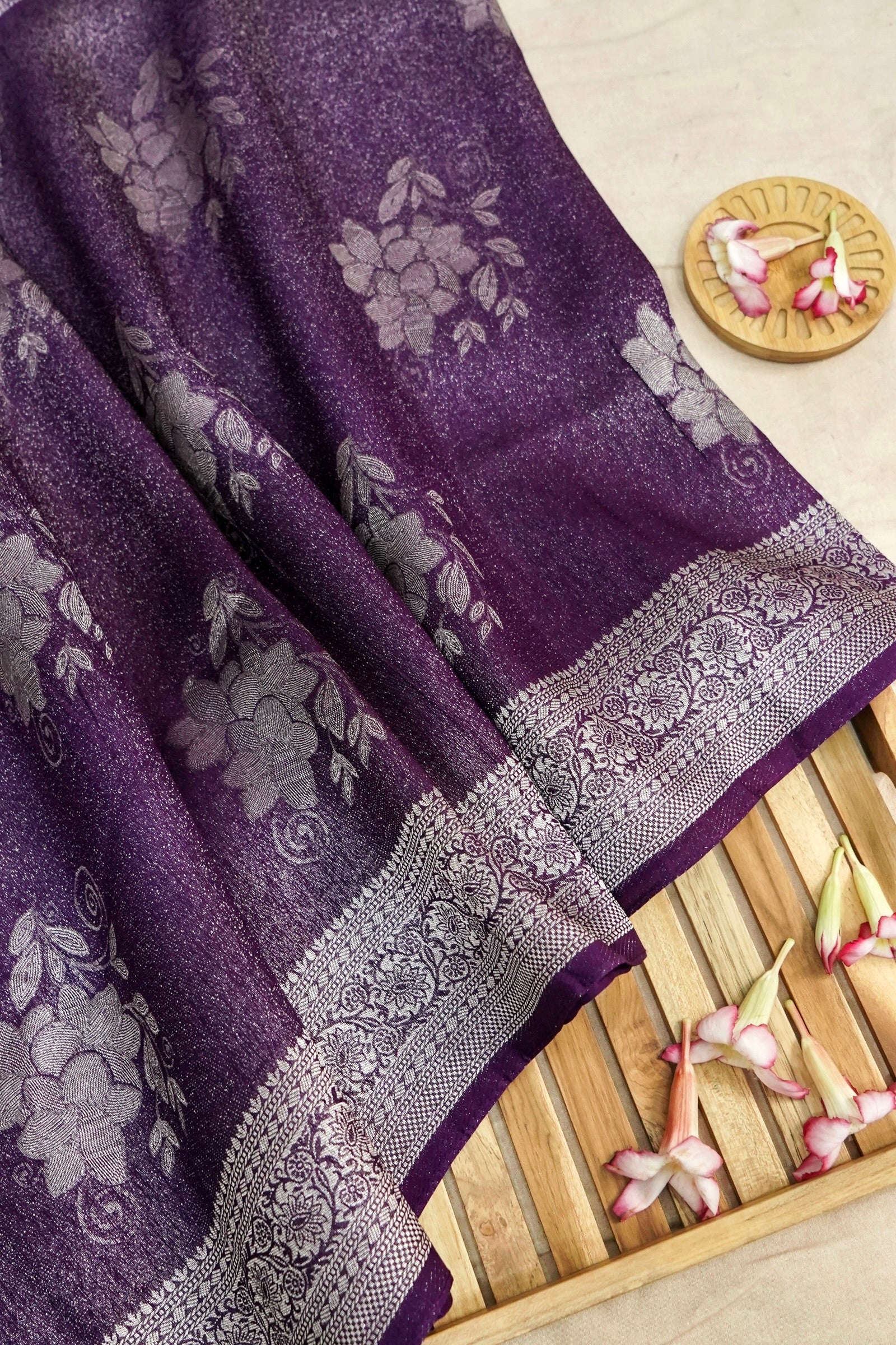 Shimmering Plum Purple Tissue Katan Silk Saree