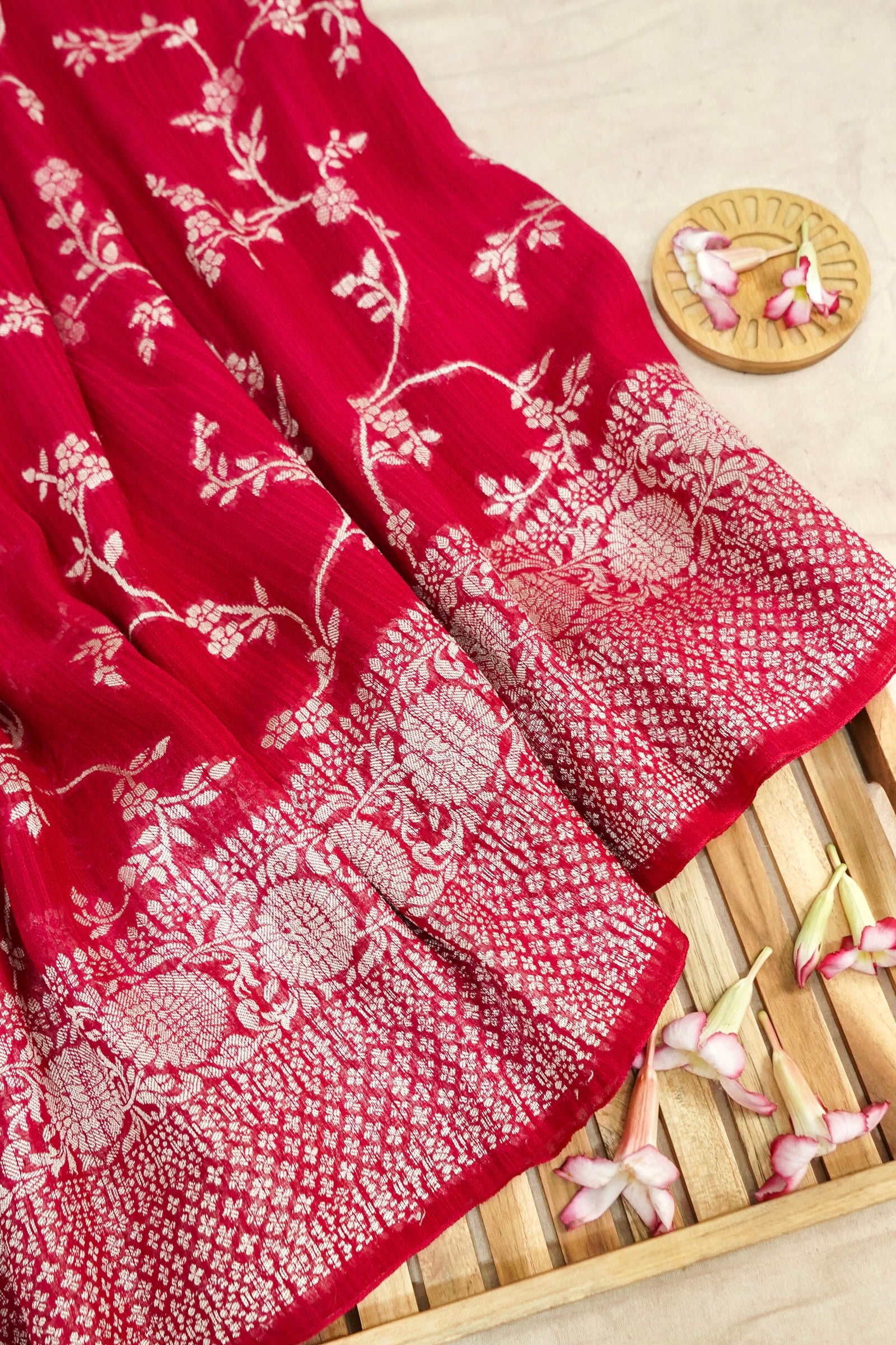 Rani Pink Pure Banarasi Tussar Munga Silk Saree