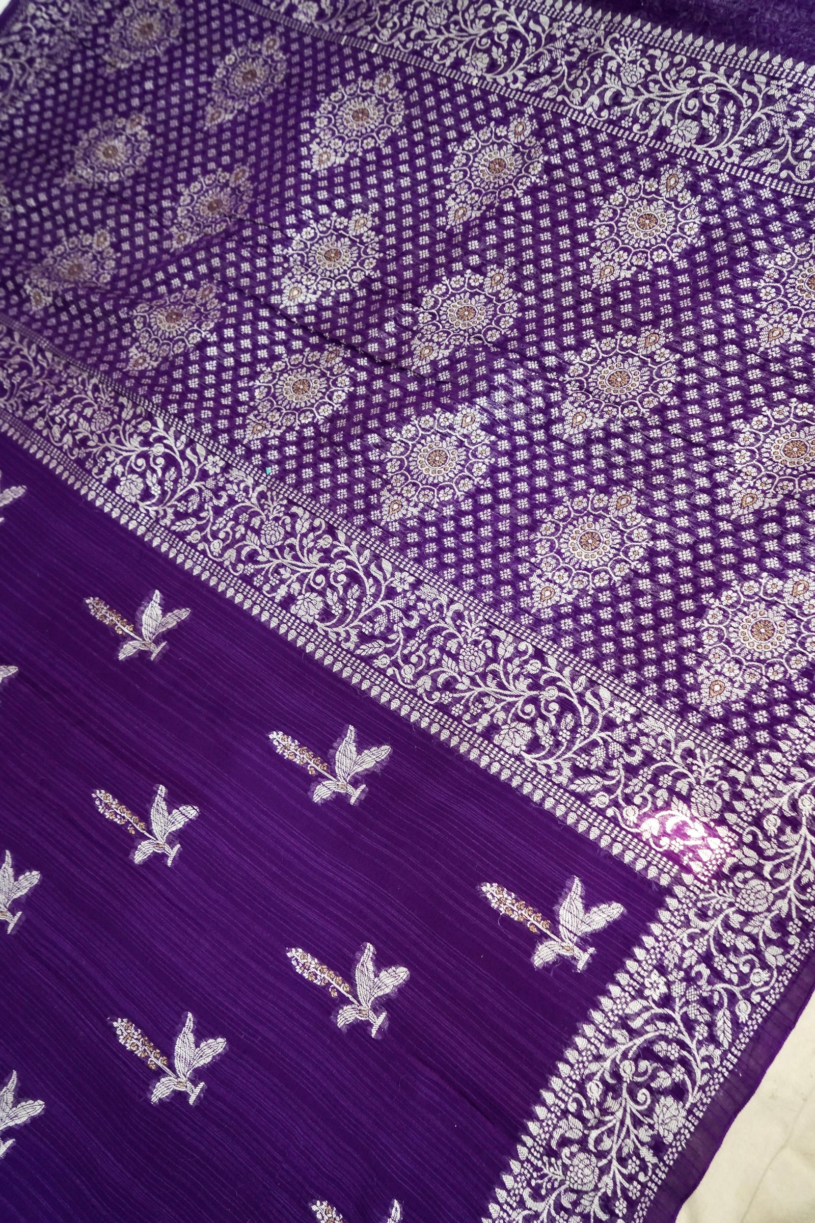 Royal Grape Purple Banarasi Tussar Munga Silk Saree
