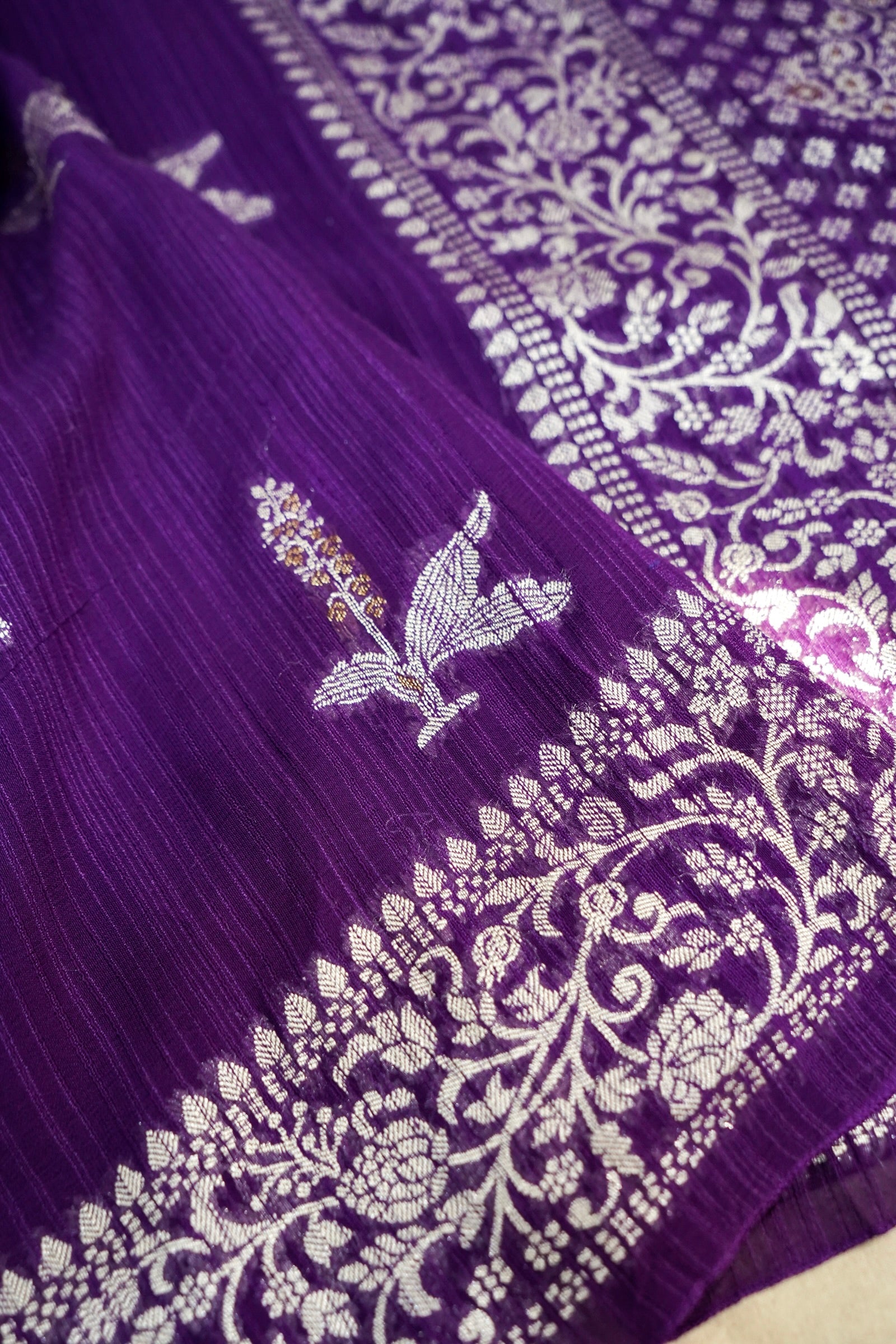 Royal Grape Purple Banarasi Tussar Munga Silk Saree