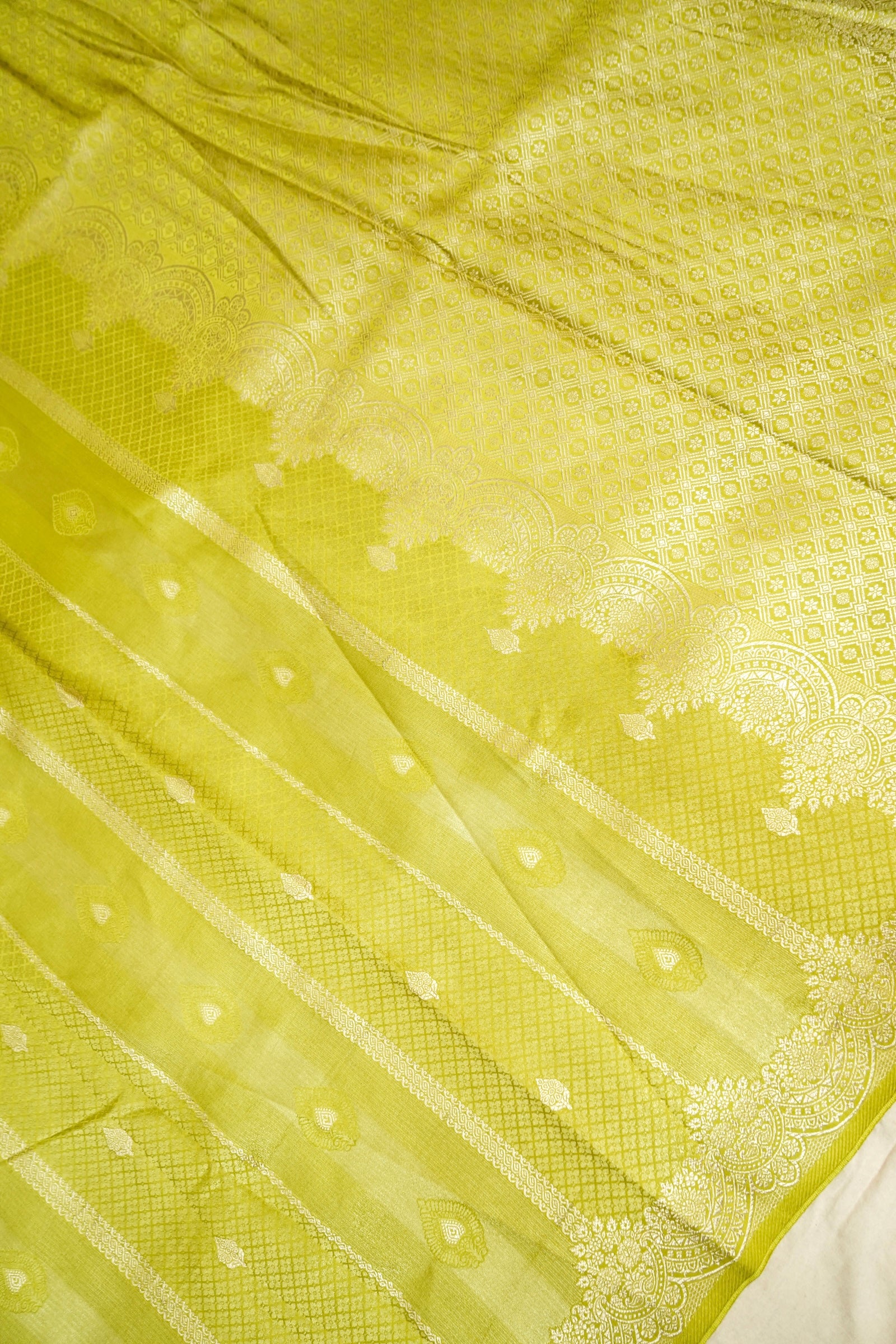 Lime Yellow Tissue Katan Silk Saree