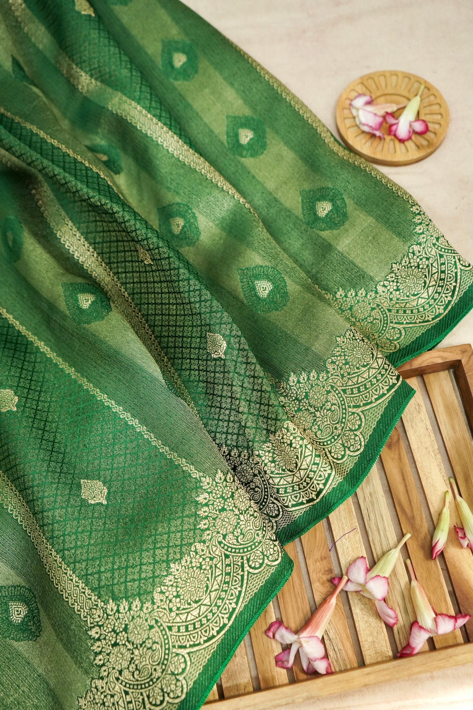 Mehendi Green Tissue Katan Silk Saree