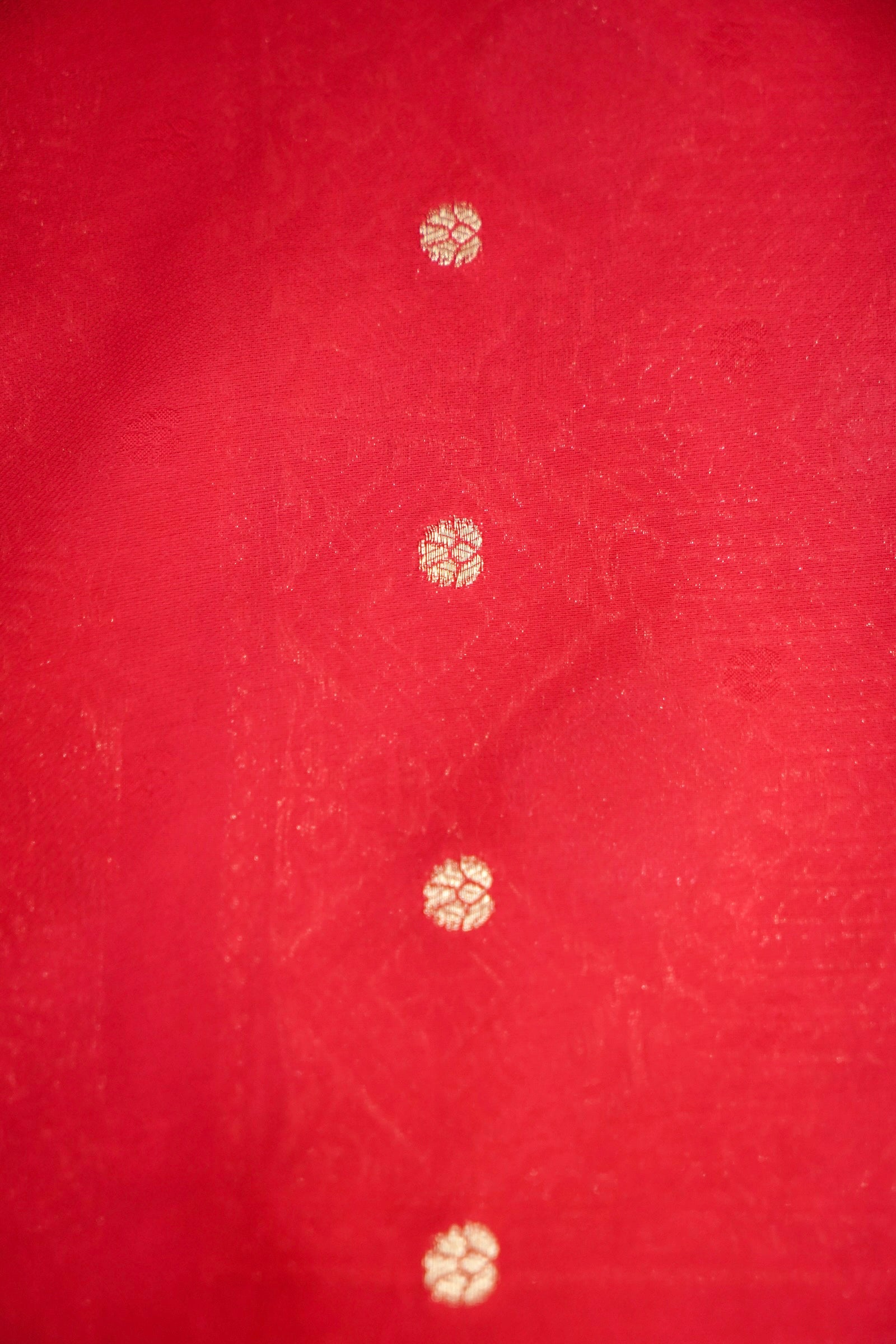 Bright Crimson Red Mashru Silk Saree with Gold Zari Floral Border