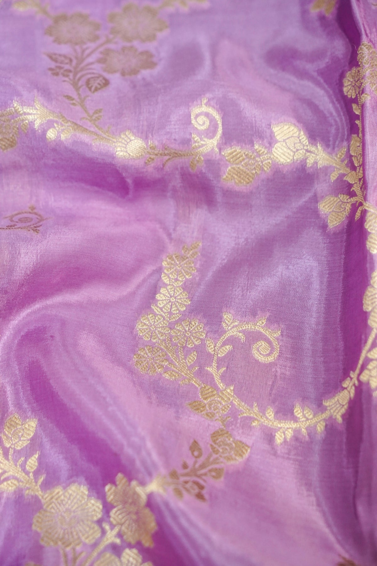 Soft Lilac Lavender Muslin Silk Saree with Purple Zari Border