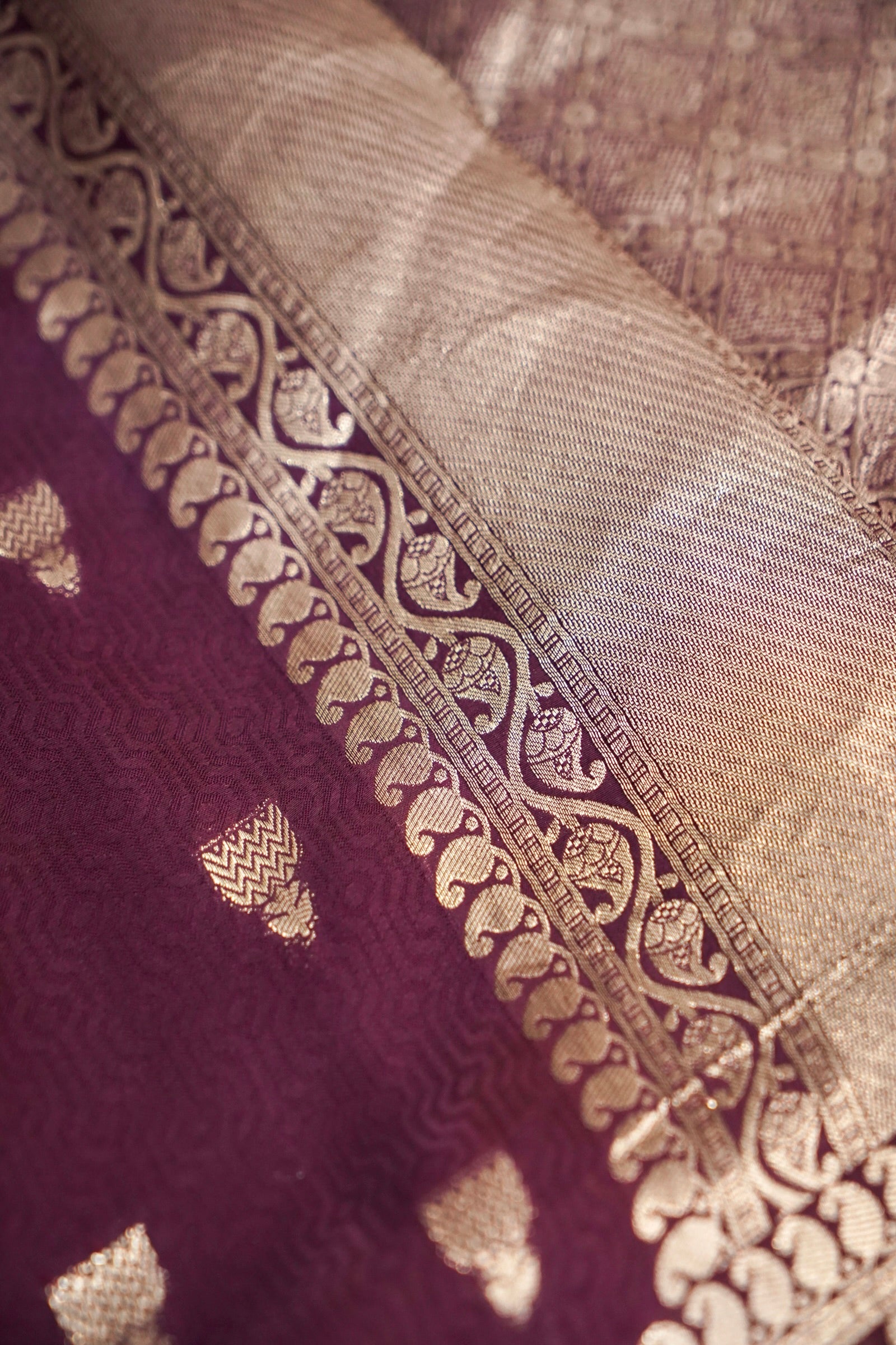 Deep Aubergine Purple Crepe Silk Saree