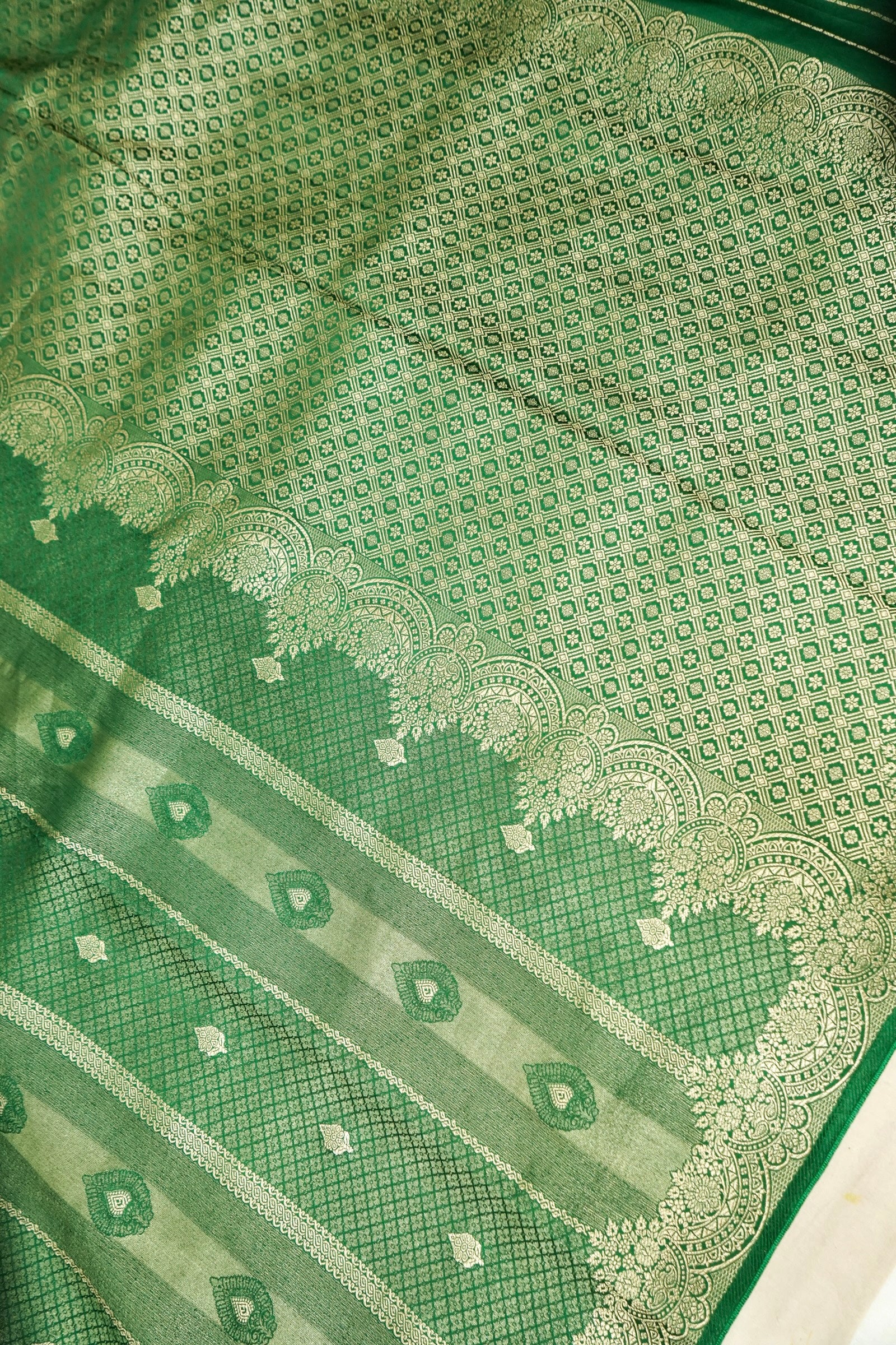 Mehendi Green Tissue Katan Silk Saree with Champagne Gold Border