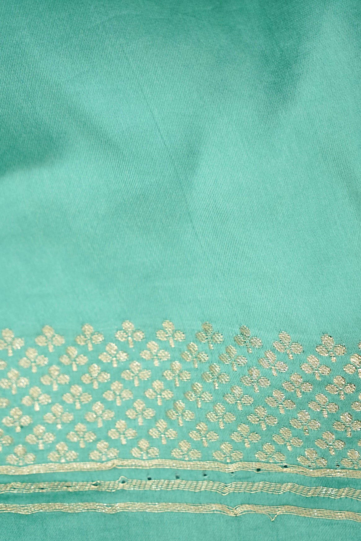 Aqua Mint Blue Mashru Silk Saree with Gold Zari Border