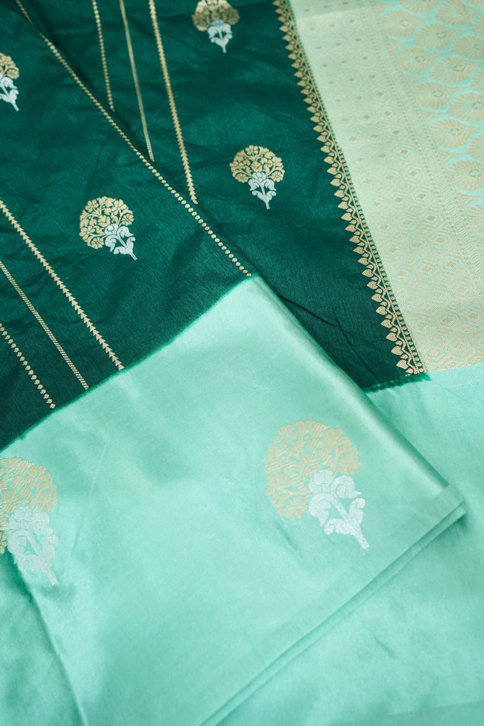 Dual Tone Emerald Green & Mint Dola Silk Saree