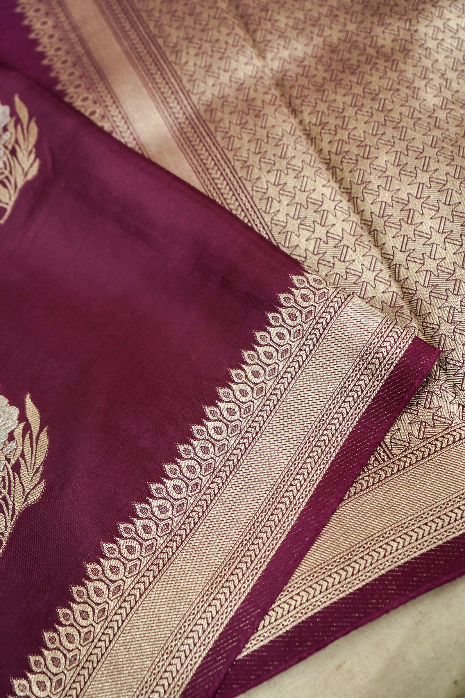 Dual Tone Cobalt Blue and Wine Pure Mashru Silk Saree