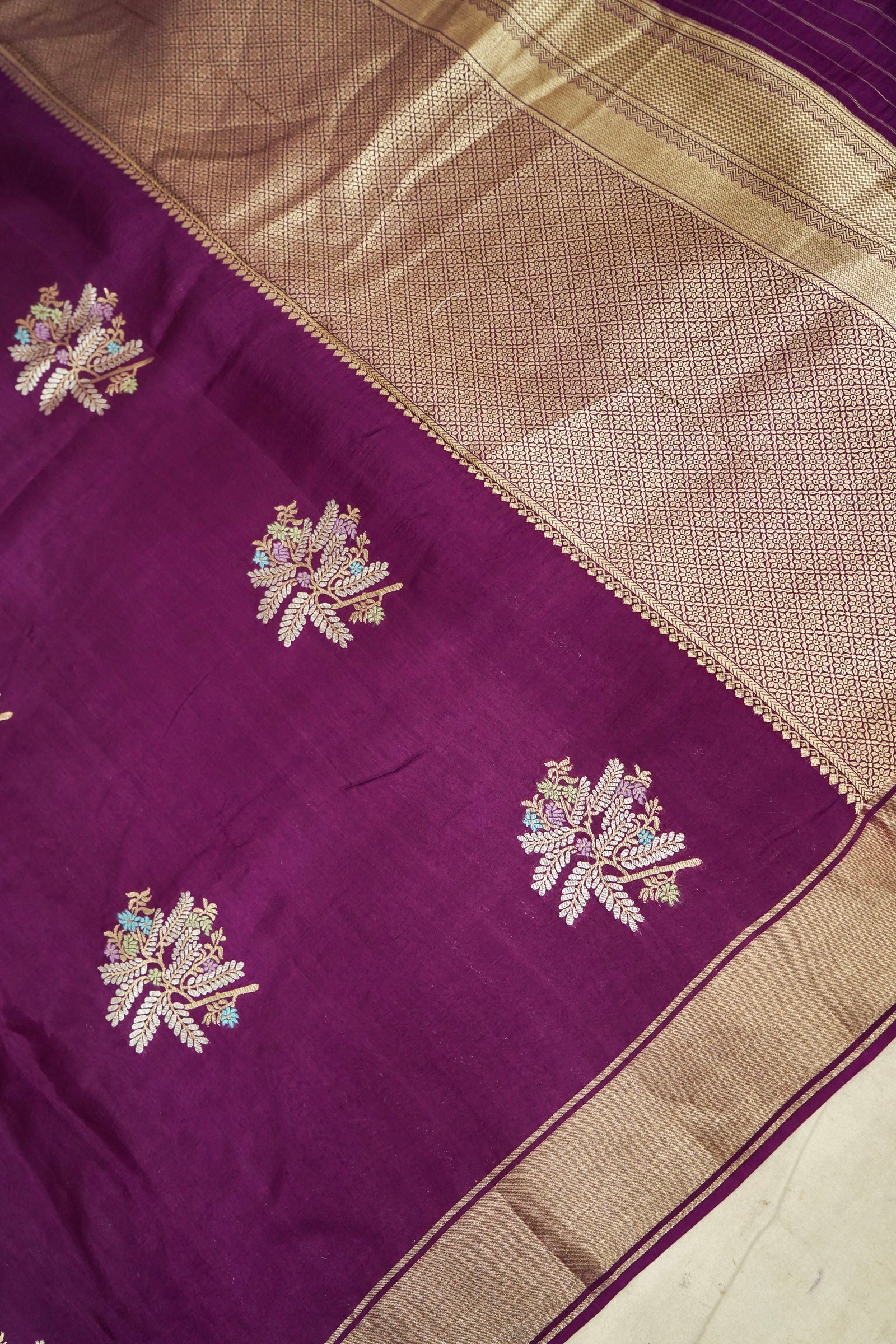 Royal Plum Purple Dola Silk Banarasi Saree with Champagne Gold Zari