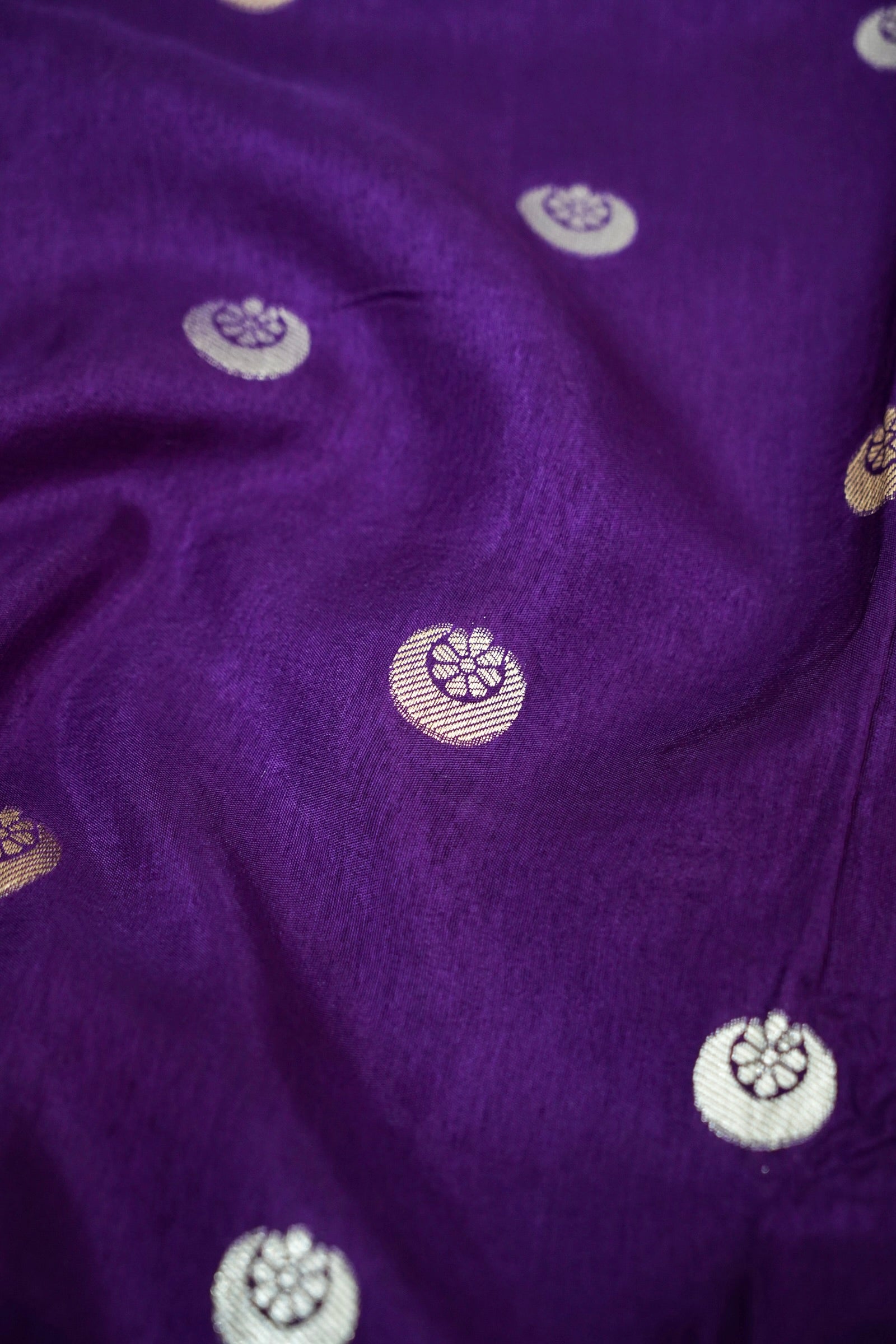 Royal Violet Purple Dupion Silk Banarasi Saree with Champagne Gold Zari