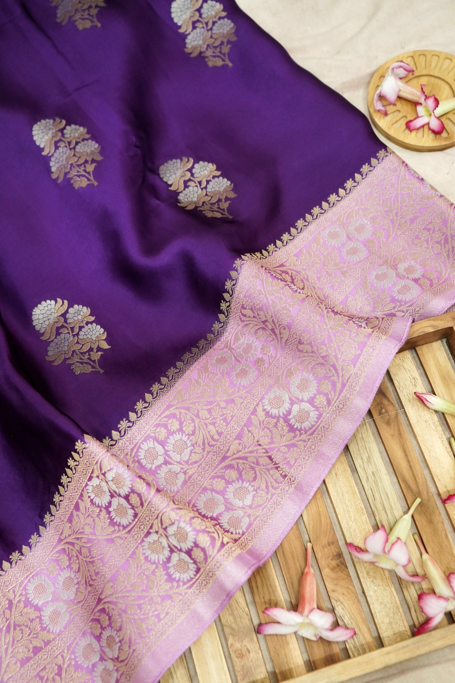 Royal Purple & Lilac Pink Mashru Silk Banarasi Saree