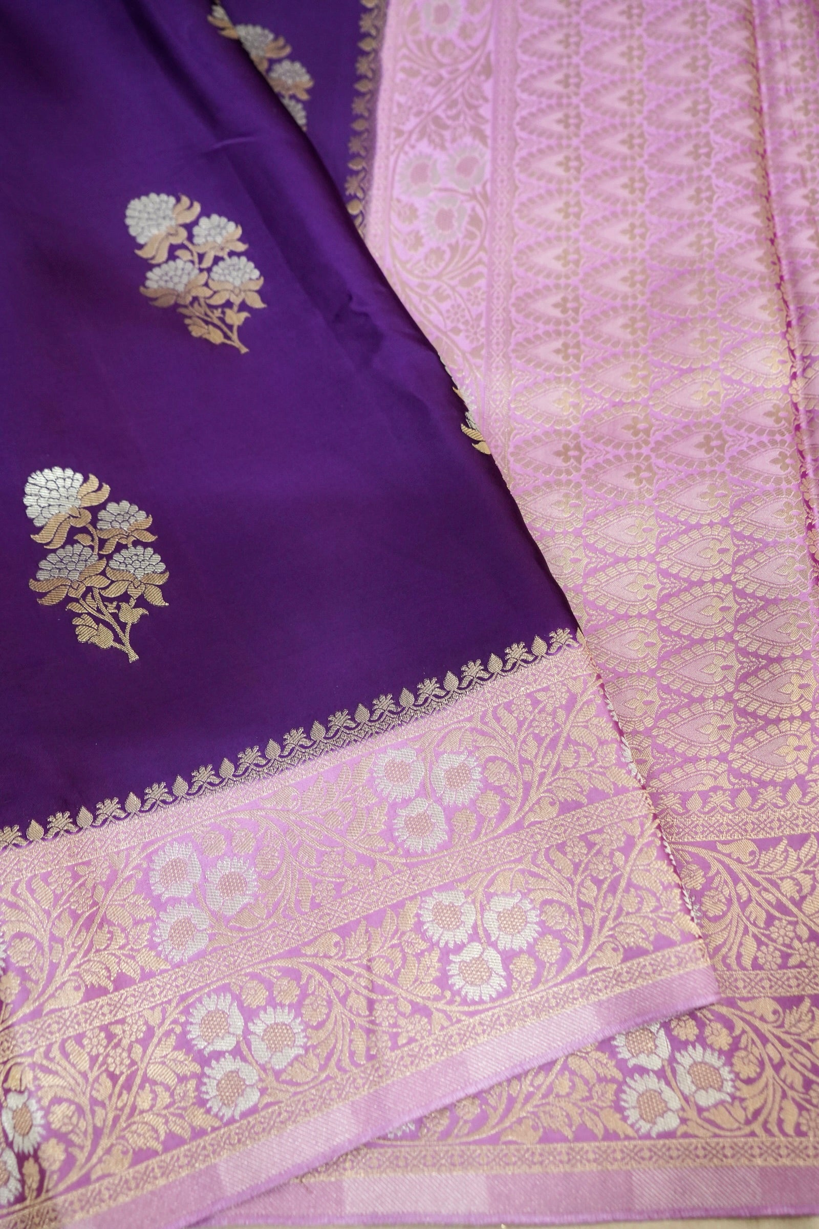 Royal Purple & Lilac Pink Mashru Silk Banarasi Saree