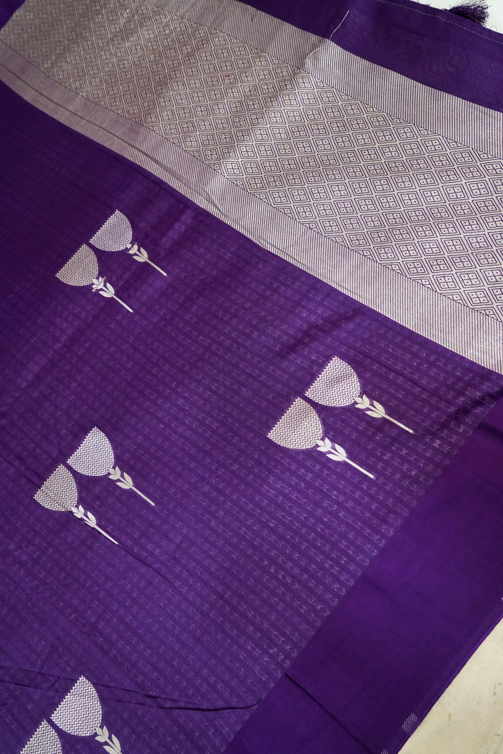 Royal Violet Mul Cotton Banarasi Saree with Silver Zari