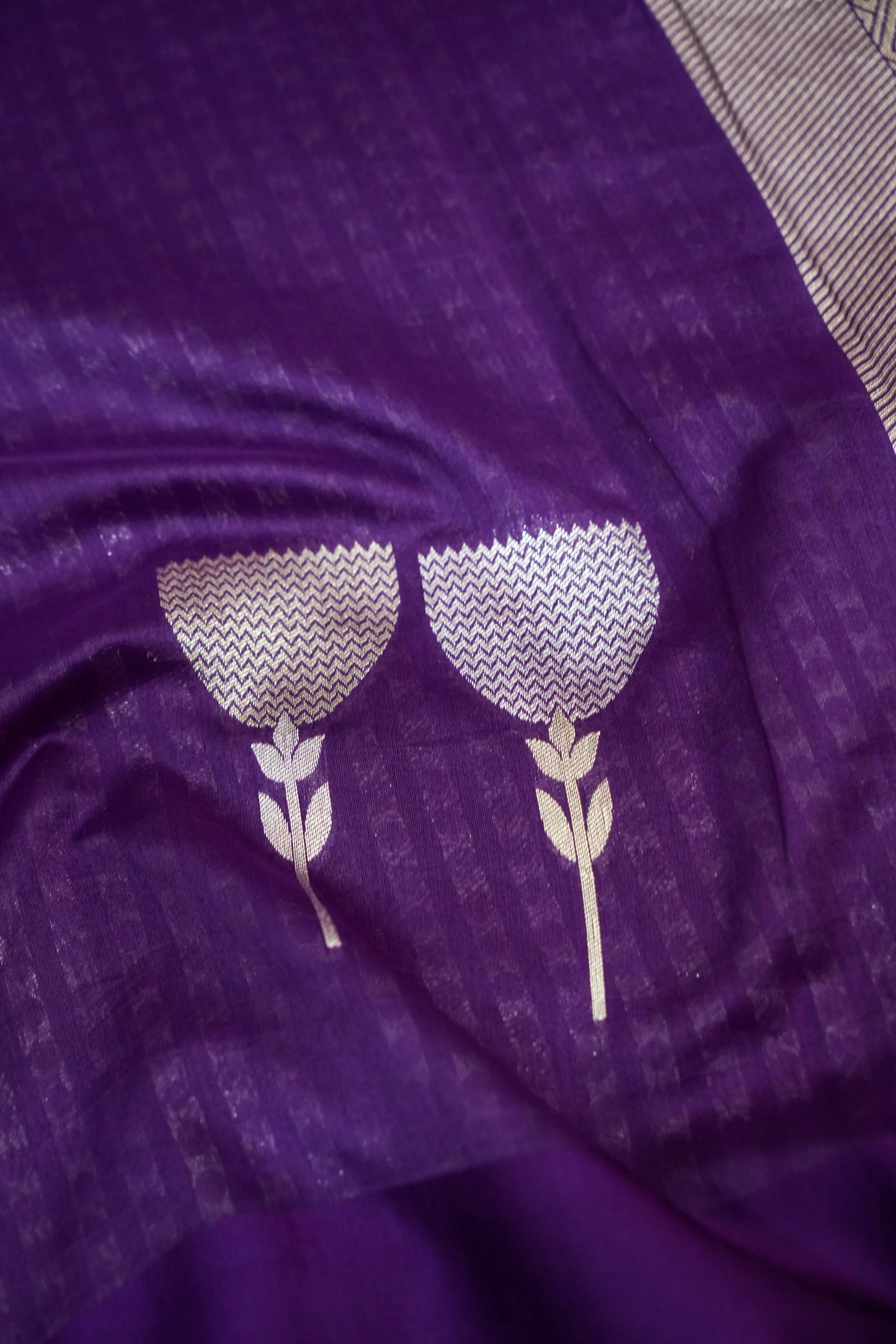 Royal Violet Mul Cotton Banarasi Saree with Silver Zari