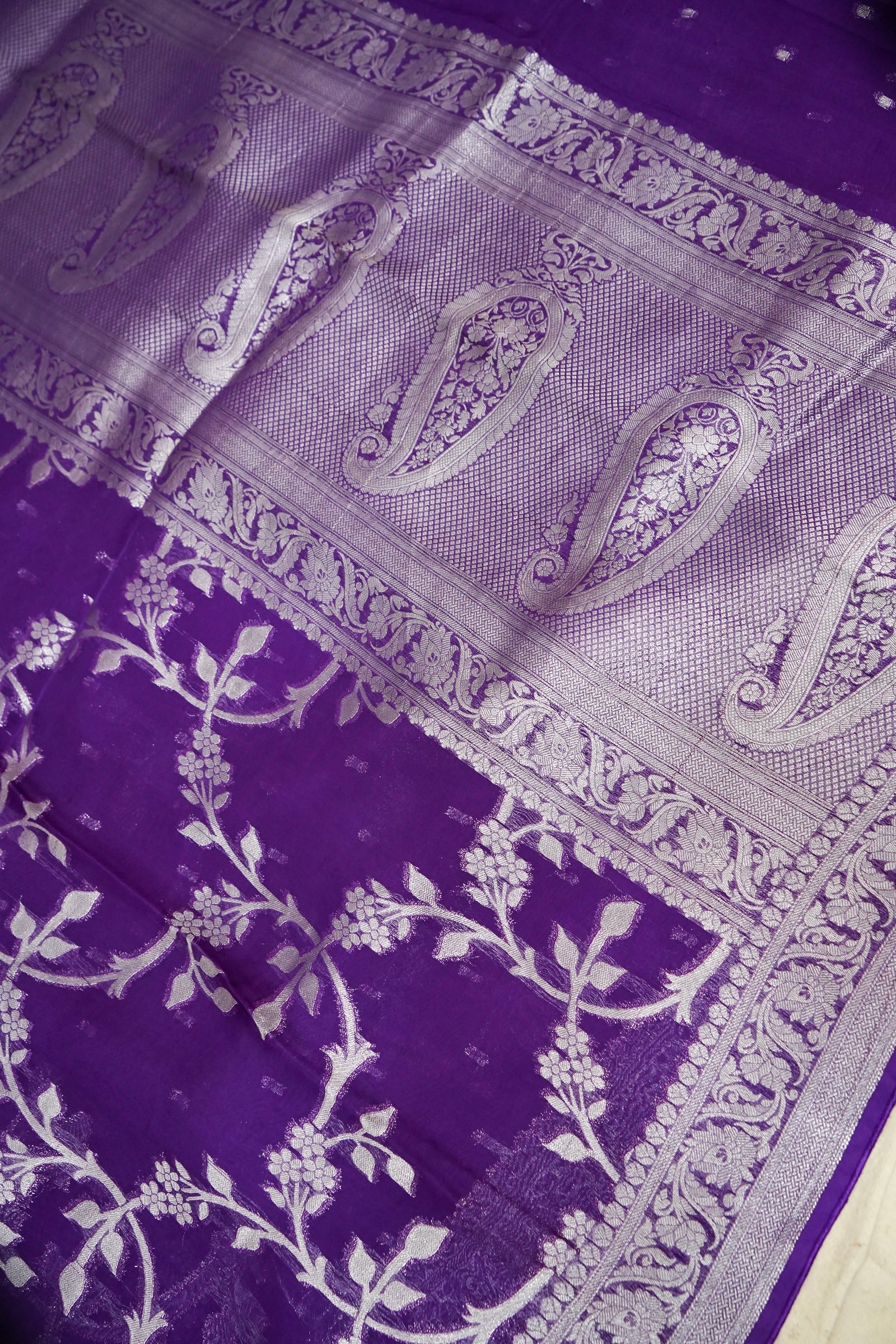 Royal Purple Pure Banarasi Tussar Munga Silk Saree