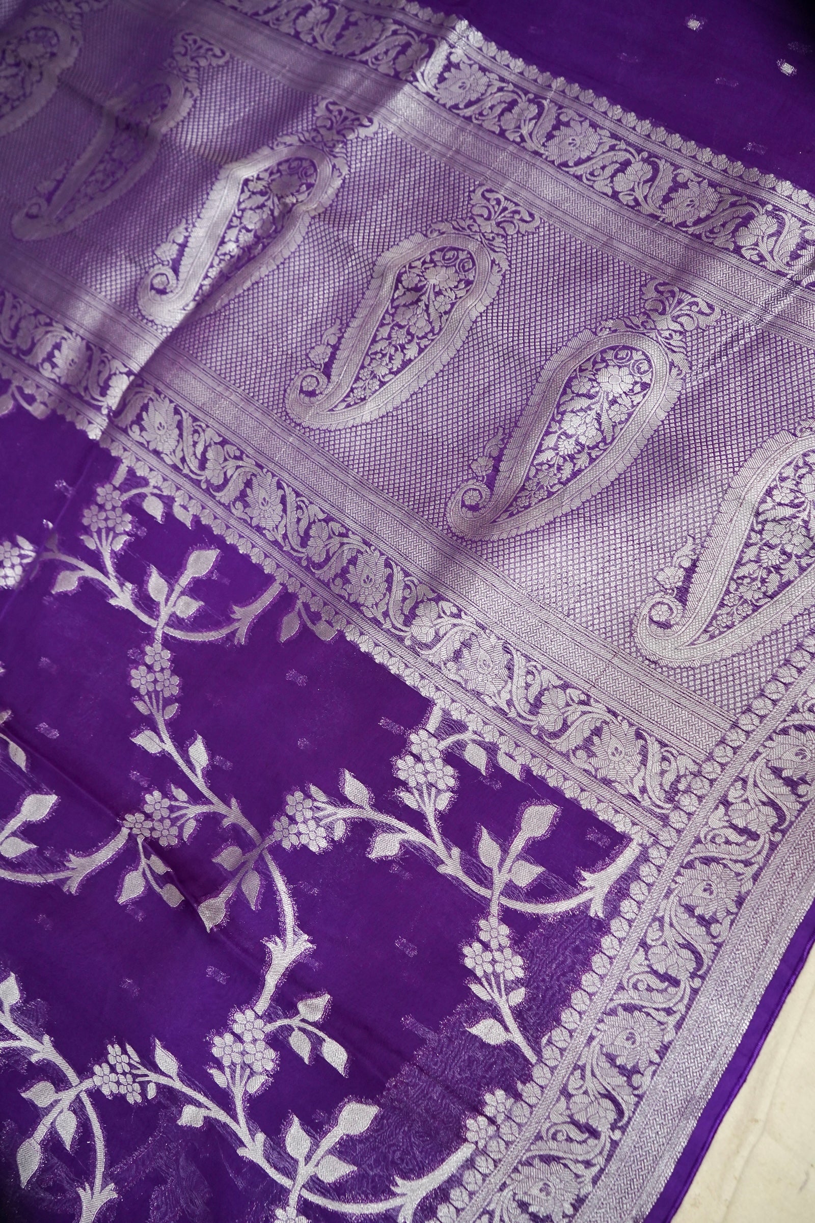 Royal Purple Pure Banarasi Tussar Munga Silk Saree