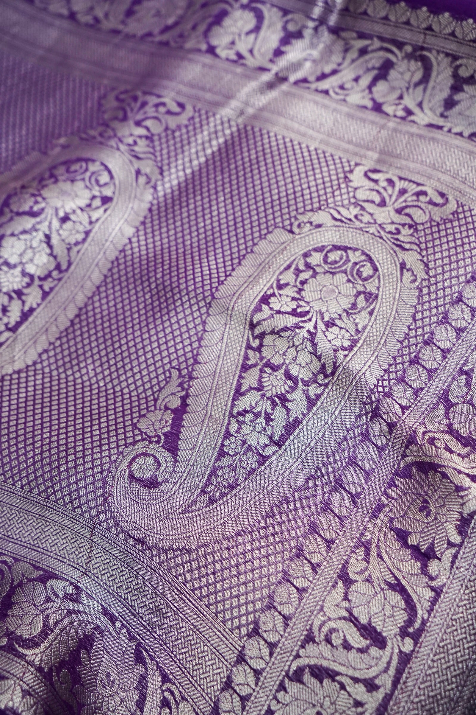 Royal Purple Pure Banarasi Tussar Munga Silk Saree