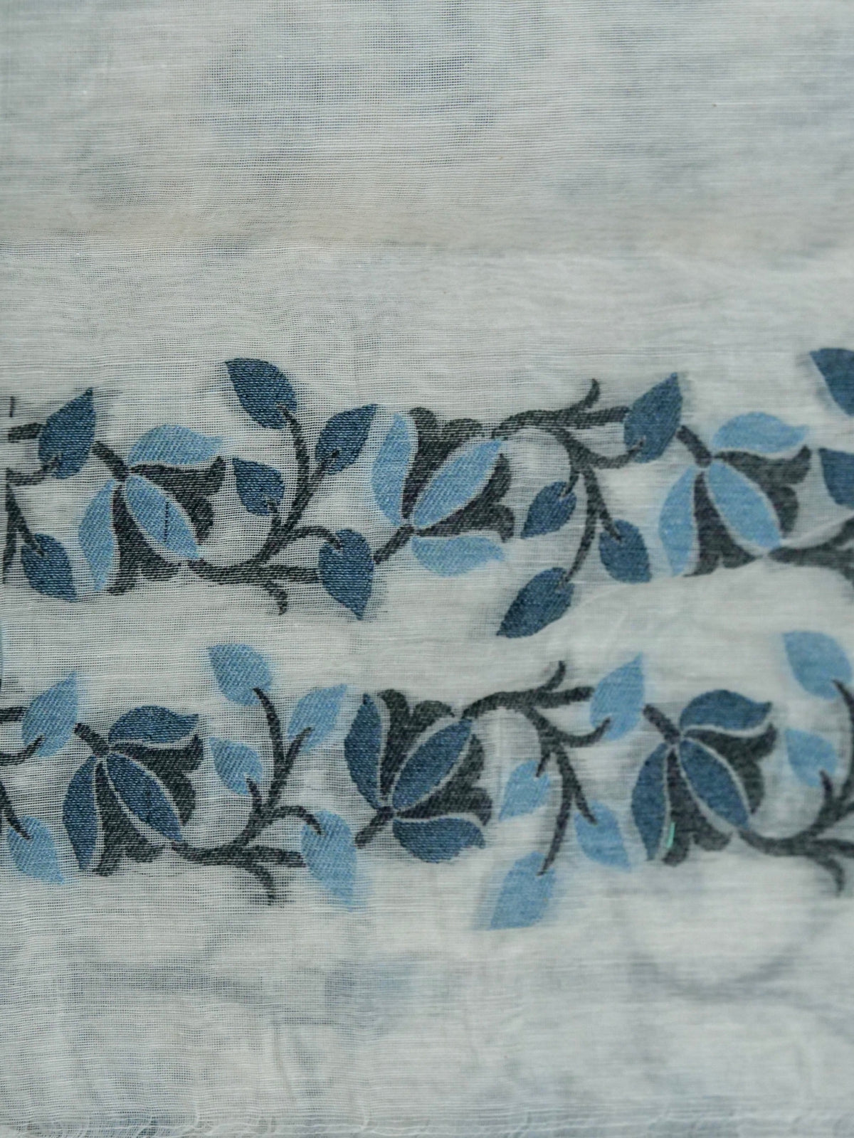 Ivory Jamdhani Style Saree with Slate Blue and Charcoal Grey Woven Motifs