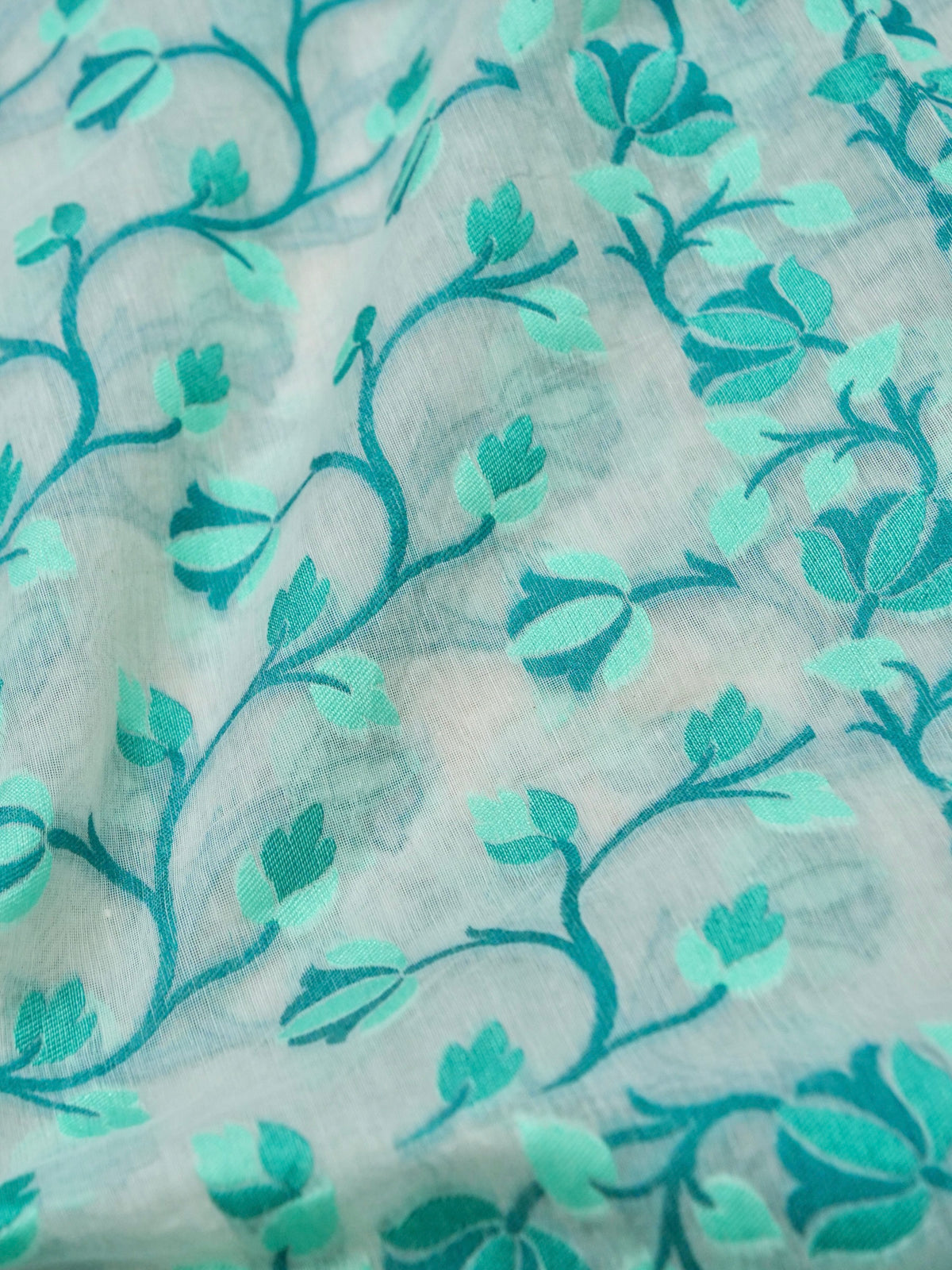 Ivory Jamdhani Style Saree with Turquoise and Blue Woven Motifs