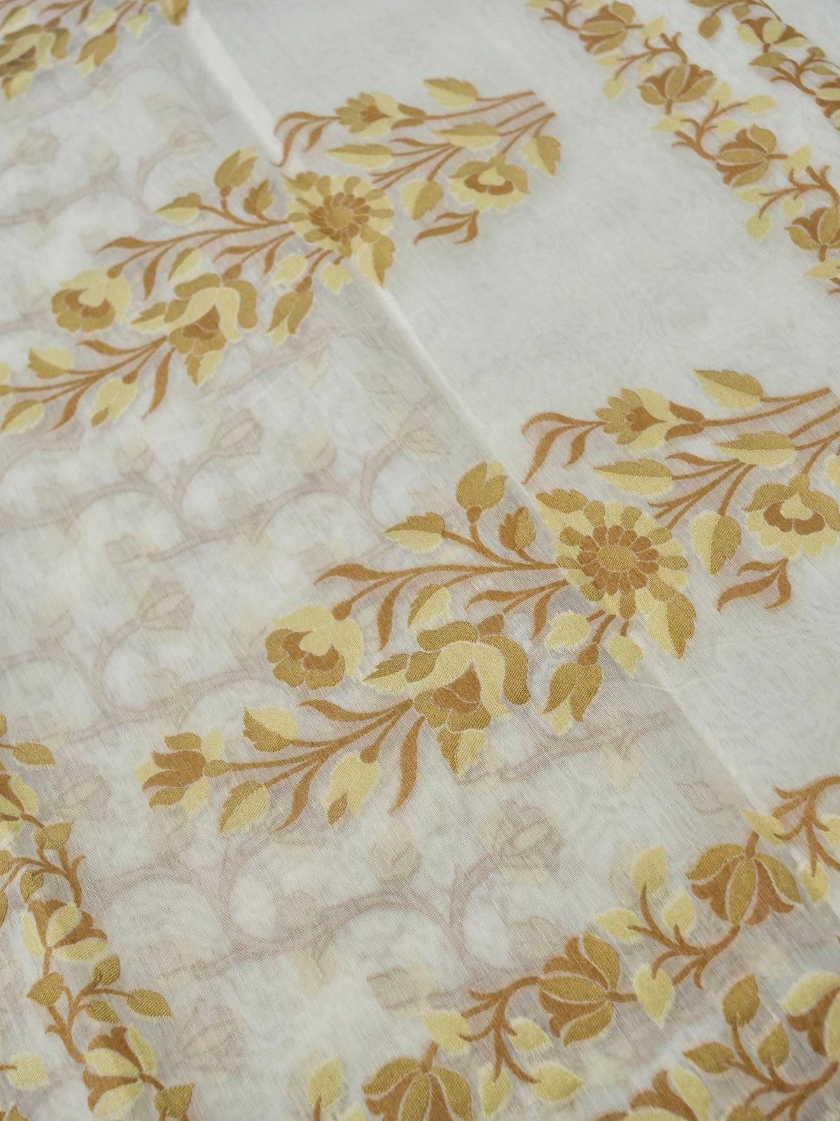 Ivory Jamdhani Style Saree with Mustard Gold Woven Motifs