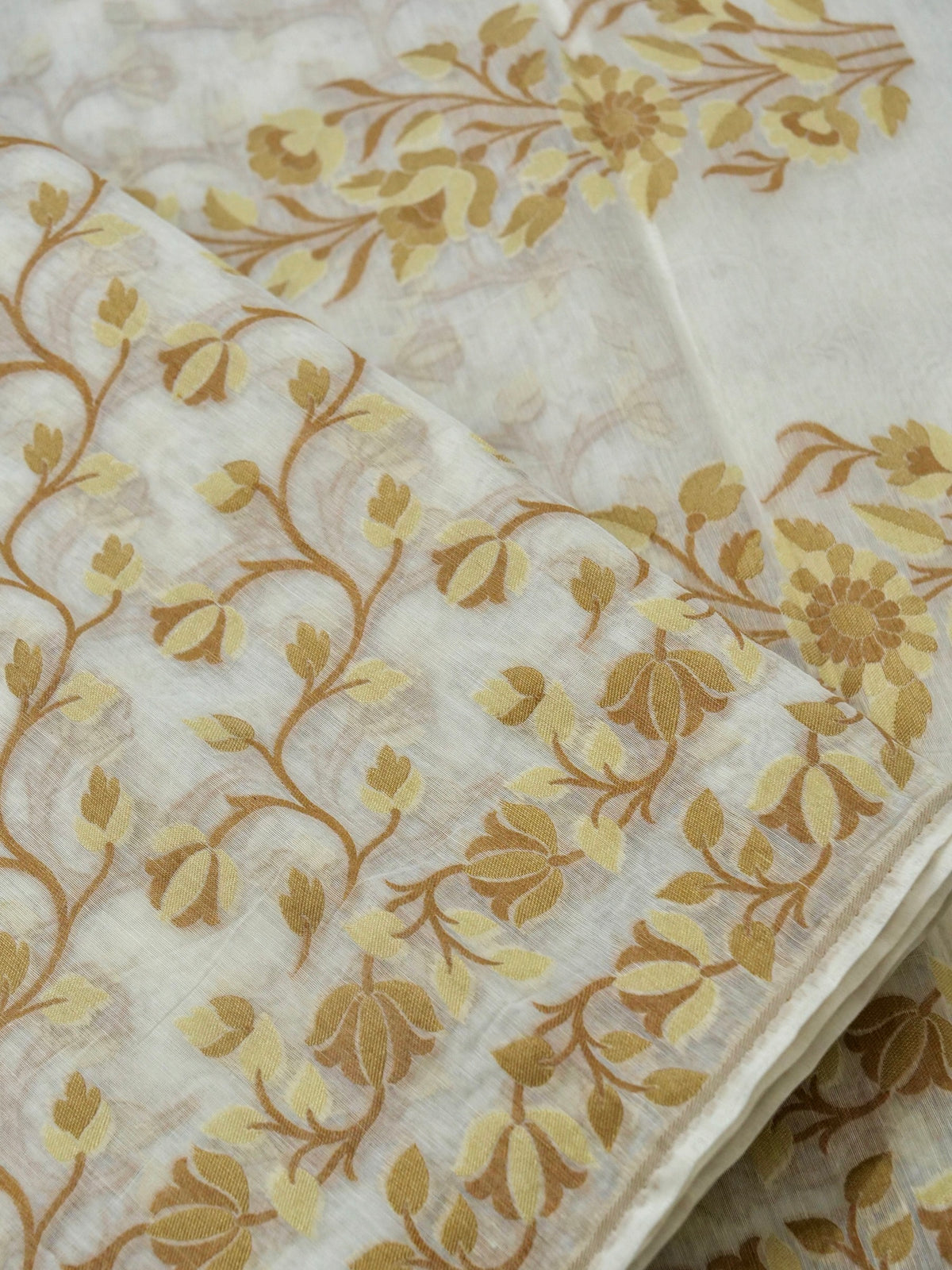 Ivory Jamdhani Style Saree with Mustard Gold Woven Motifs