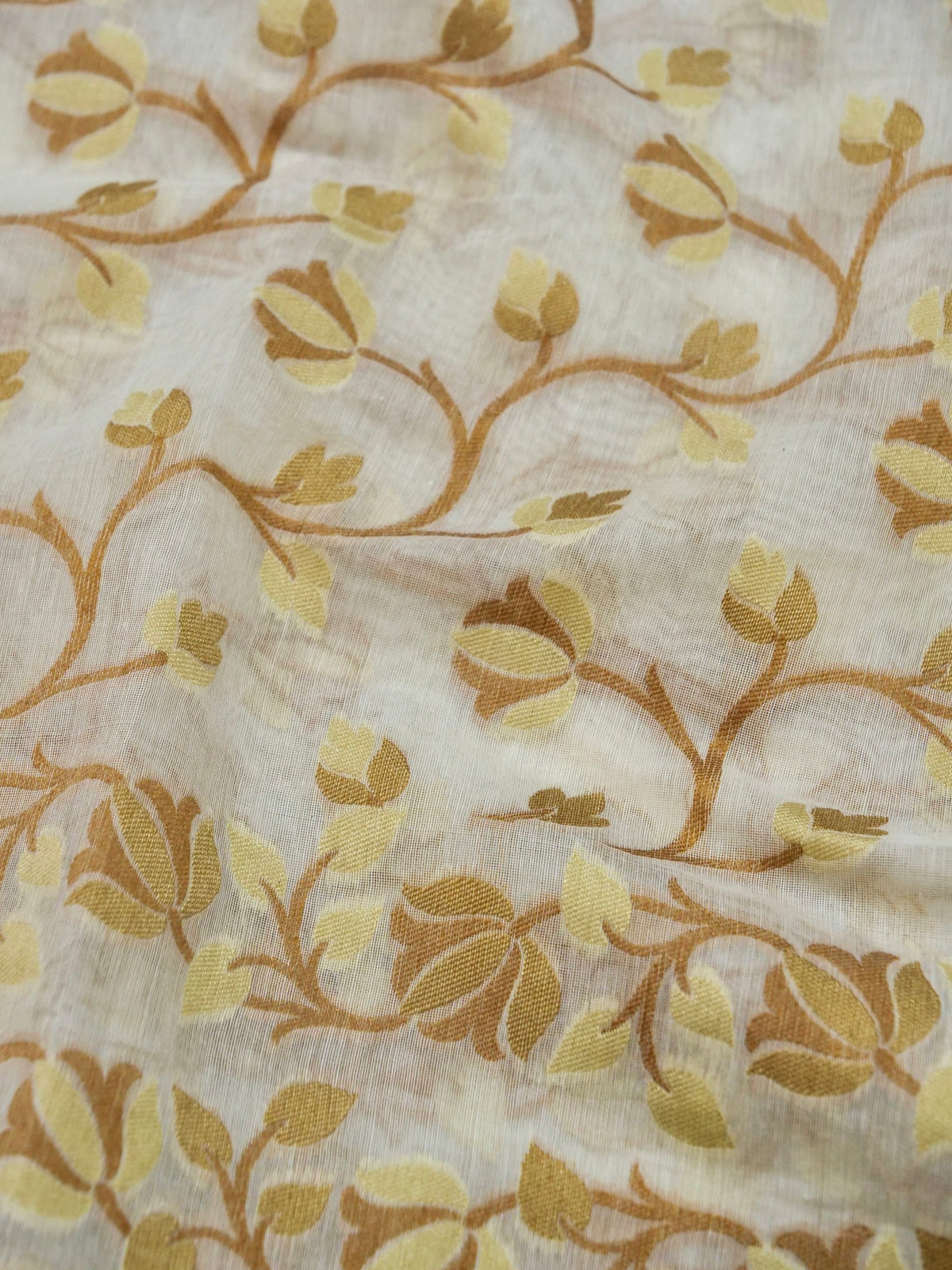 Ivory Jamdhani Style Saree with Mustard Gold Woven Motifs