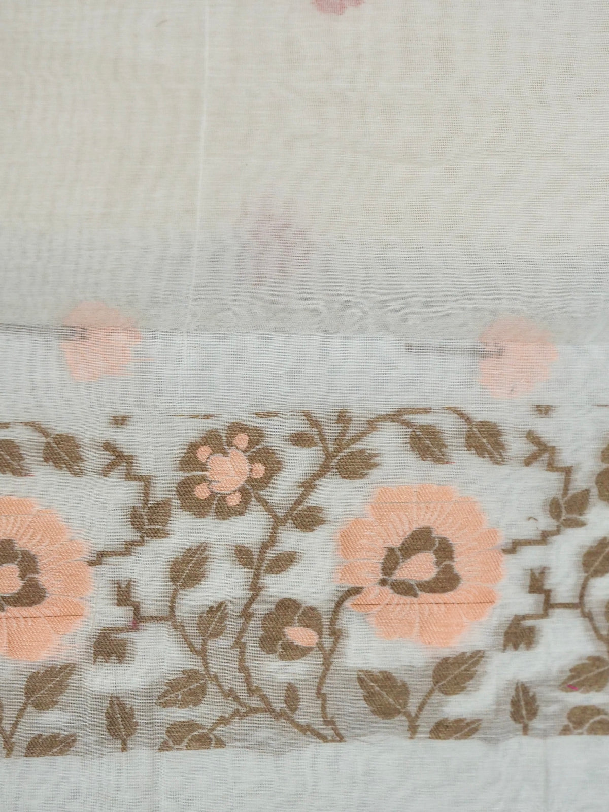 Off-White Jamdhani-Style Saree with Multicolor Woven Floral Border