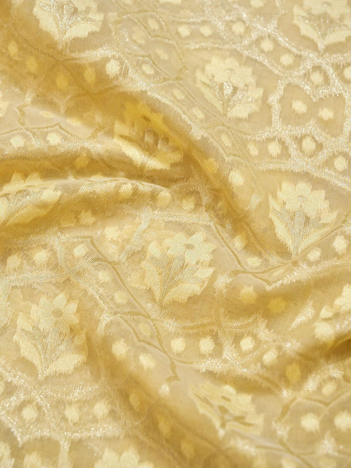 Golden Beige Jamdhani-Style Saree with Intricate Floral Motifs