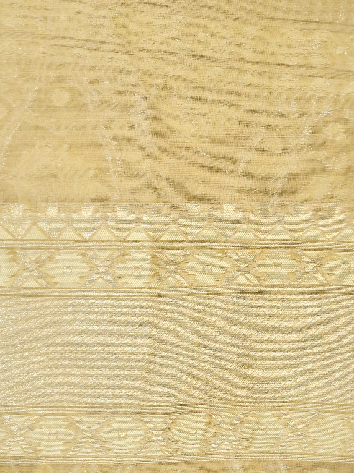 Golden Beige Jamdhani-Style Saree with Intricate Floral Motifs