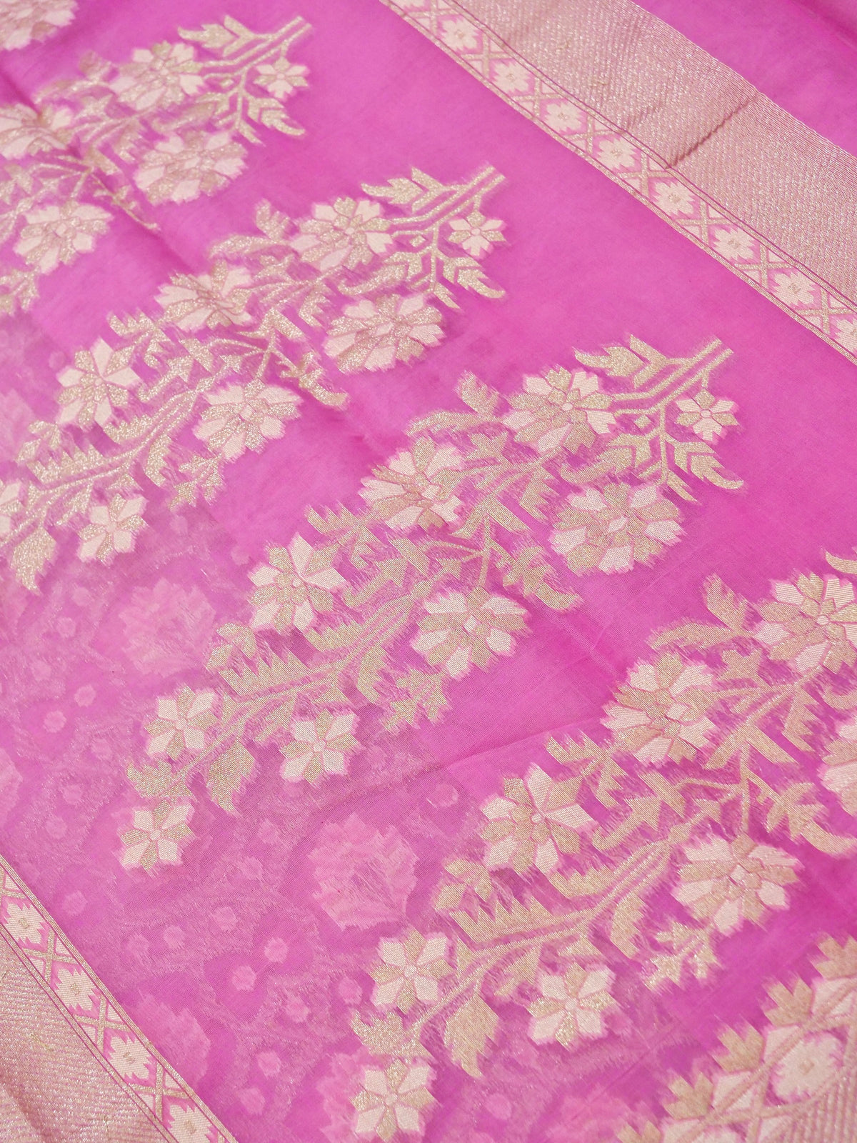 Baby Pink Jamdhani-Style Saree with Intricate Floral Motifs