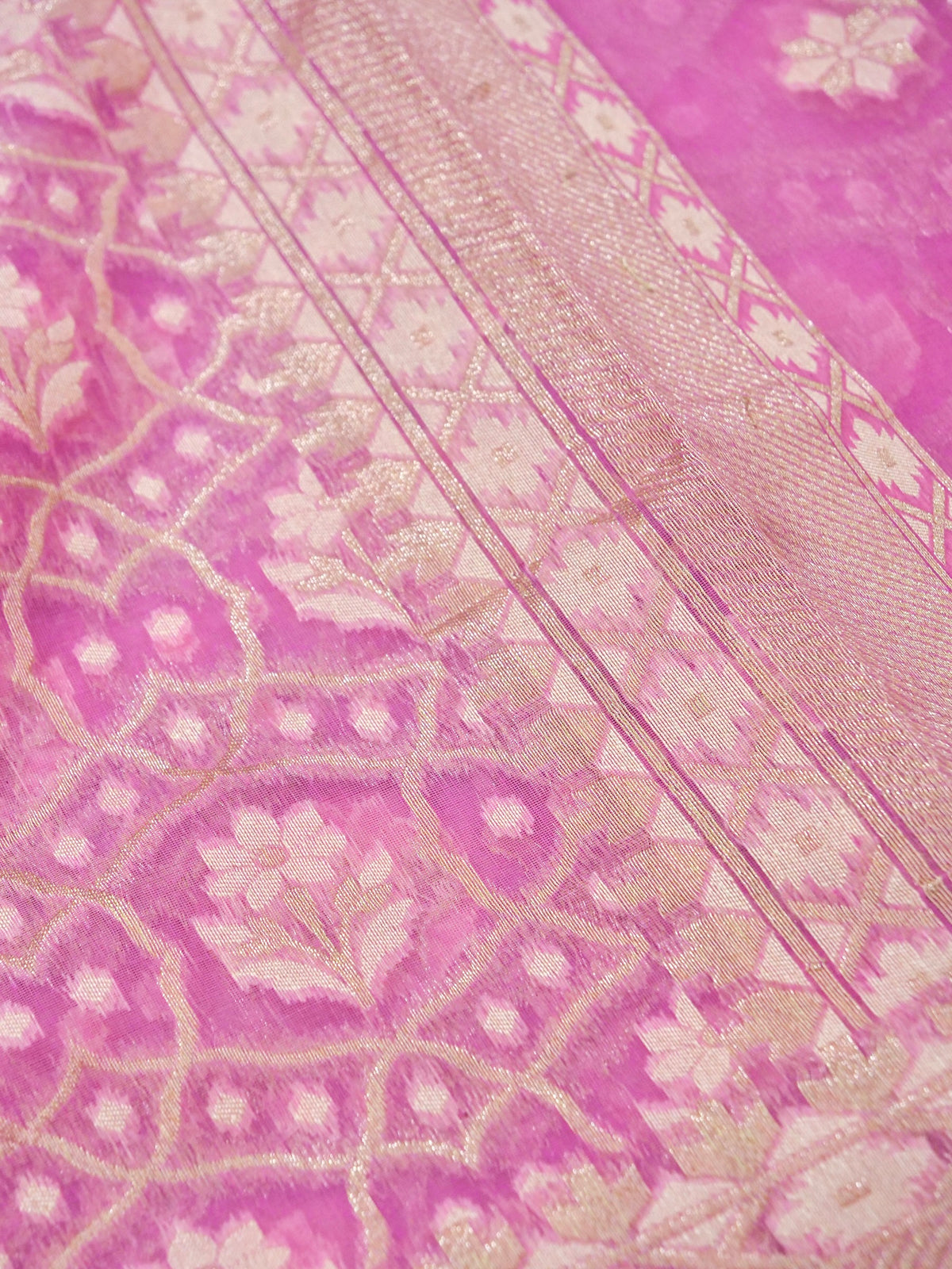 Baby Pink Jamdhani-Style Saree with Intricate Floral Motifs