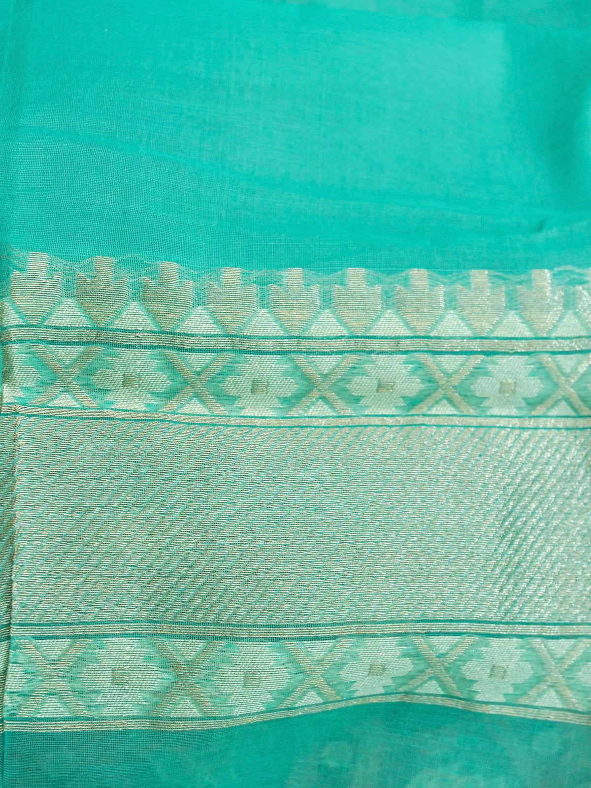 Aqua Blue Jamdhani-Style Saree with Intricate Floral Motifs